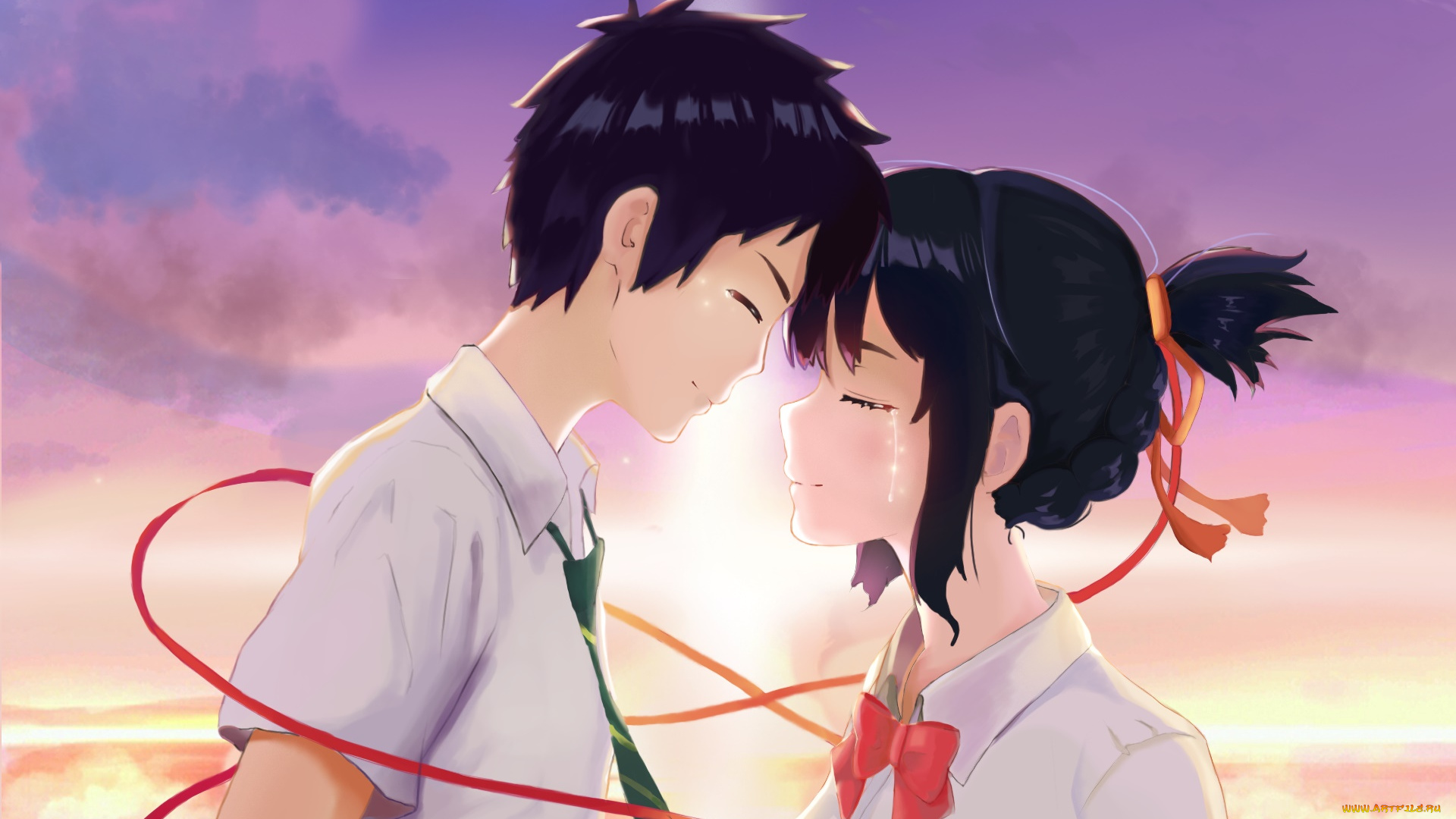 аниме, kimi, no, na, wa, парень, девушка, фон, взгляд
