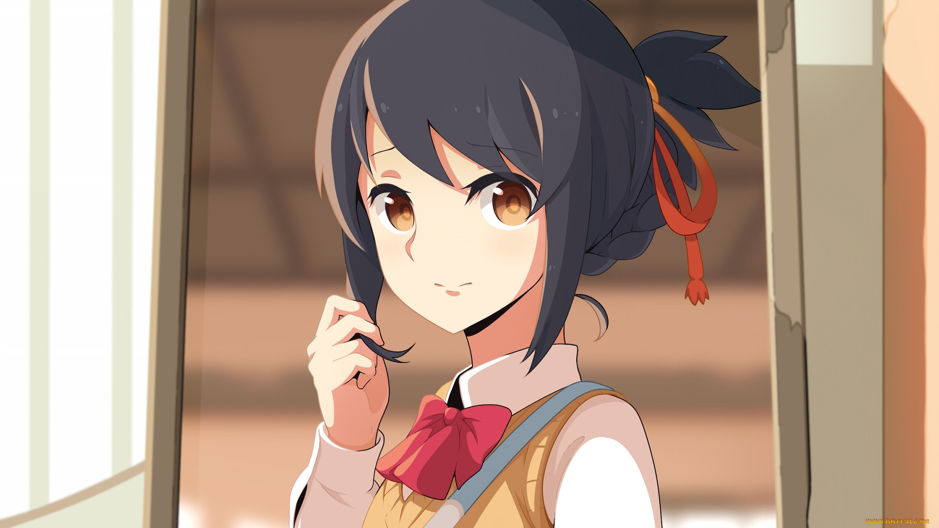 аниме, kimi, no, na, wa, взгляд, девушка, фон