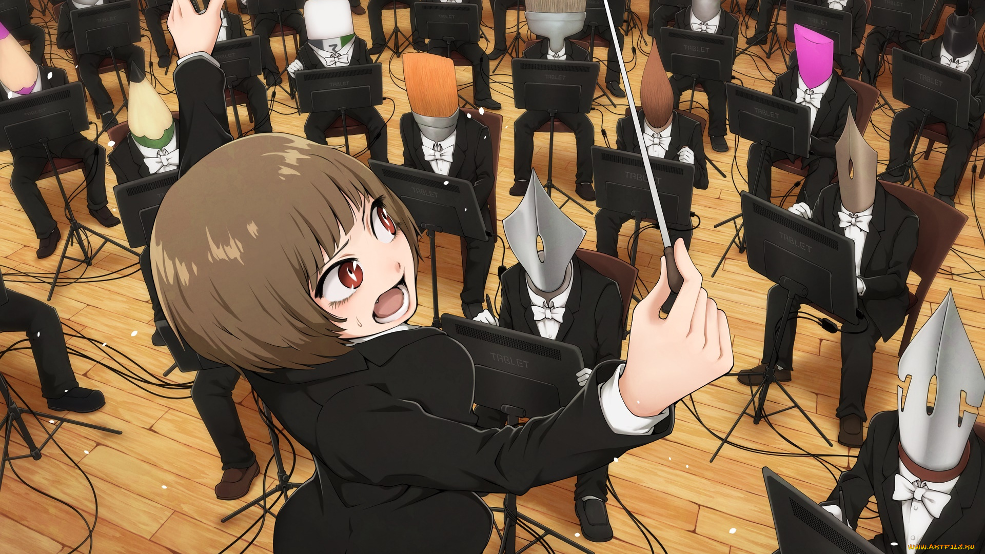 аниме, музыка, девушка, фон, взгляд