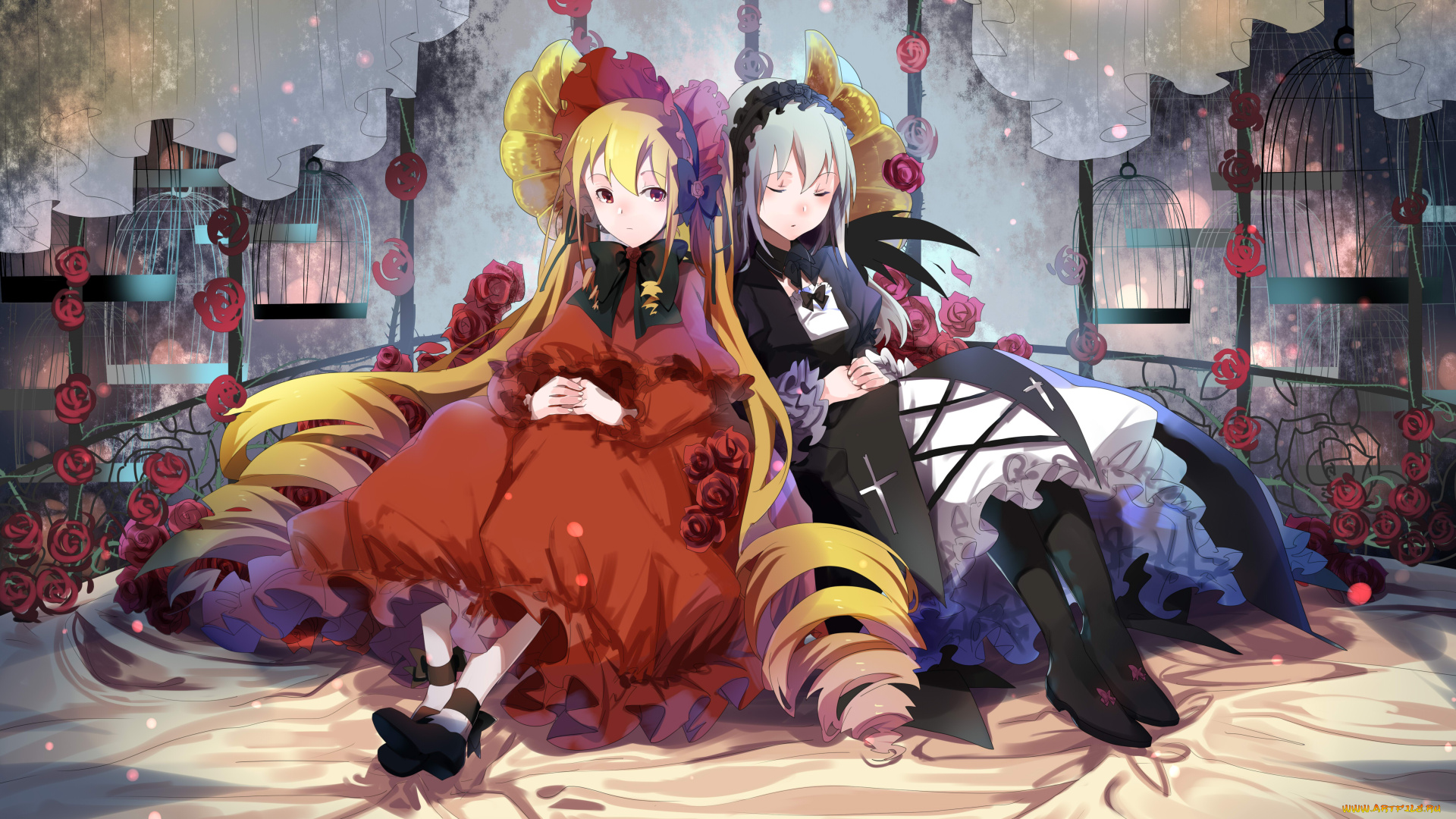 аниме, rozen, maiden, взгляд, фон, девушки