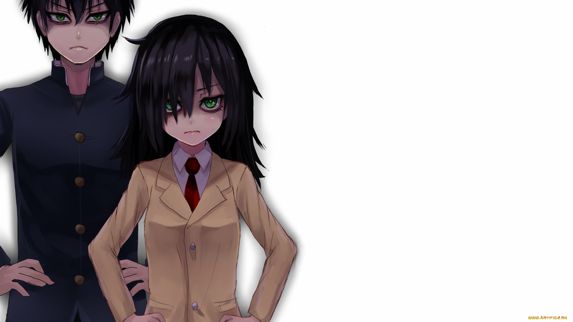 аниме, watamote, tomoko, kuroki, школьная, форма, взгляд, брат, и, сестра, tomoki, девушка, фон, парень