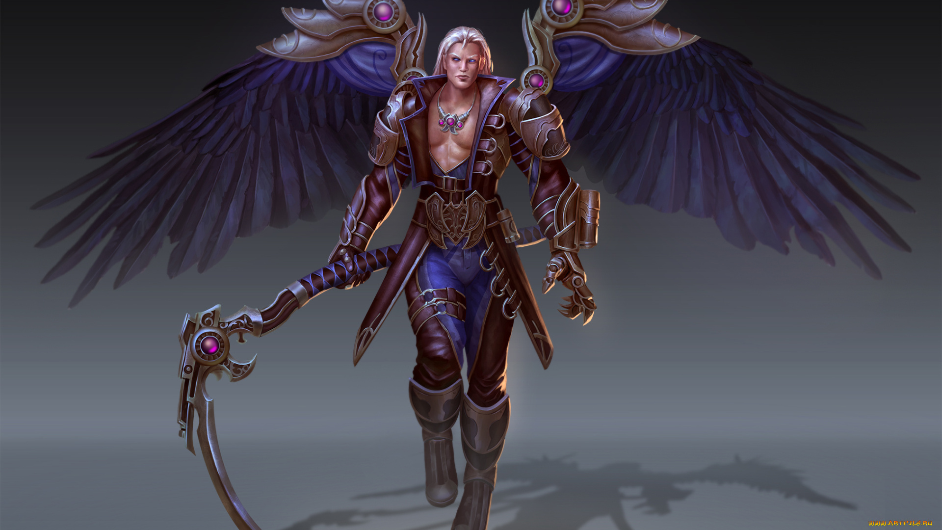 фэнтези, ангелы, коса, мужчина, фон, крылья