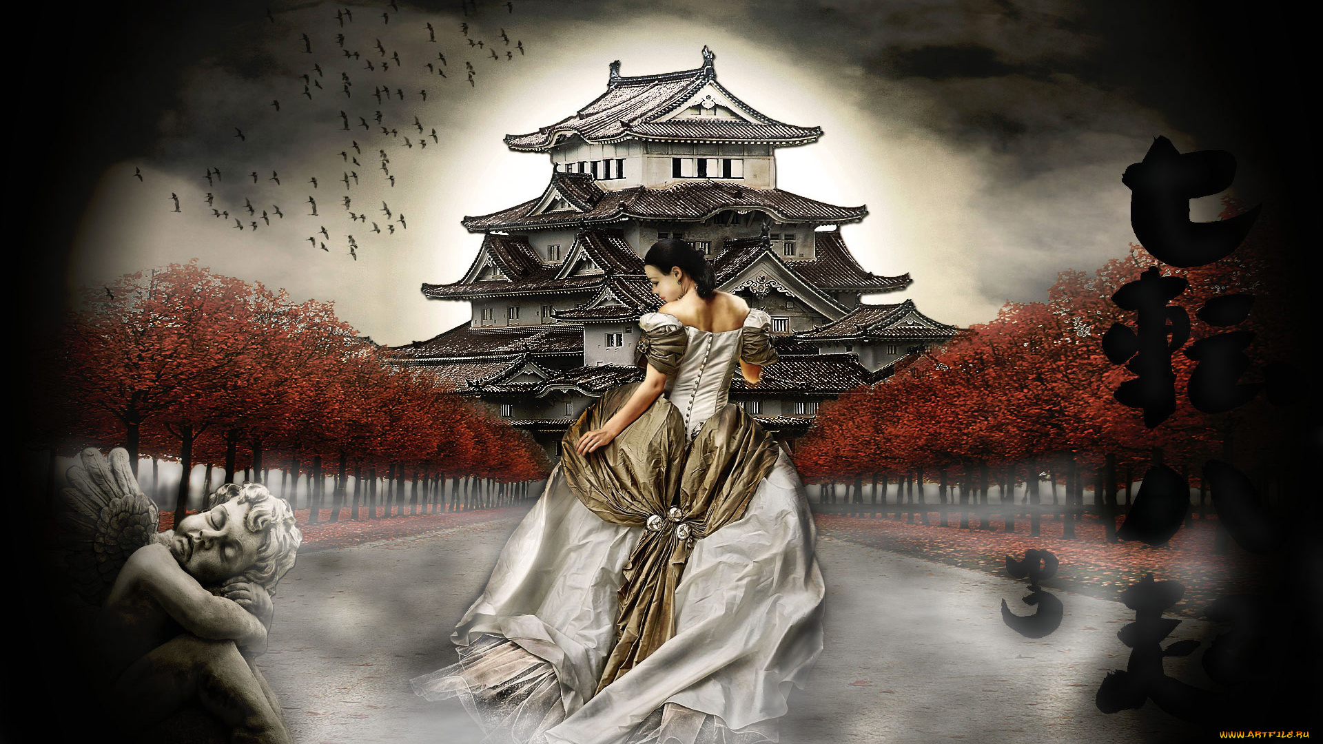 фэнтези, девушки, фон, девушка, дом, платье