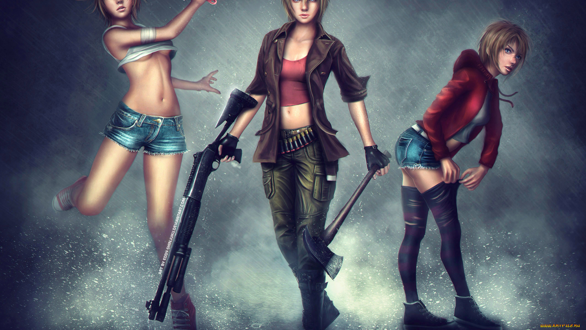 фэнтези, девушки, фон, взгляд, оружие, девушка