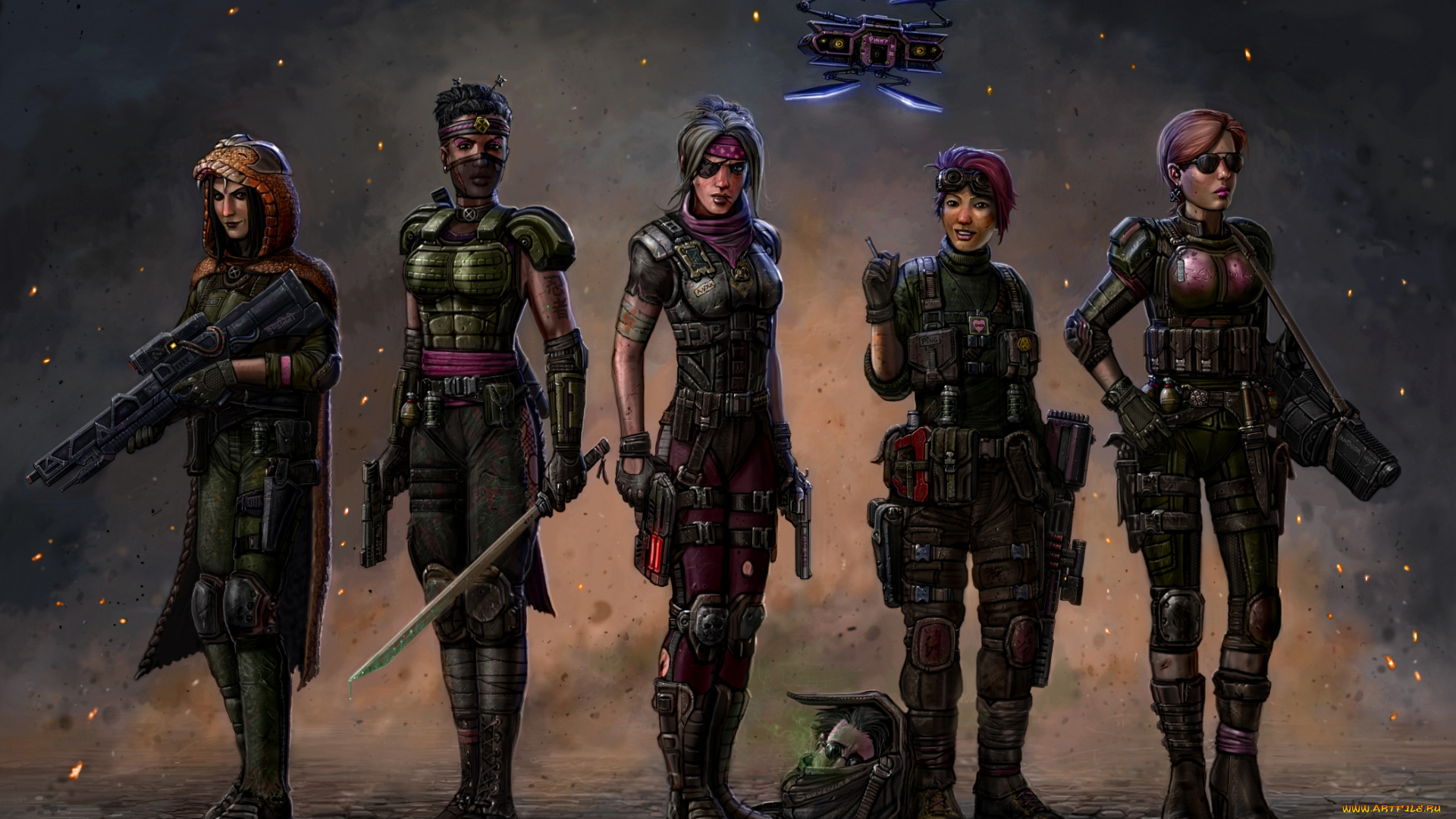 фэнтези, девушки, взгляд, униформа, фон