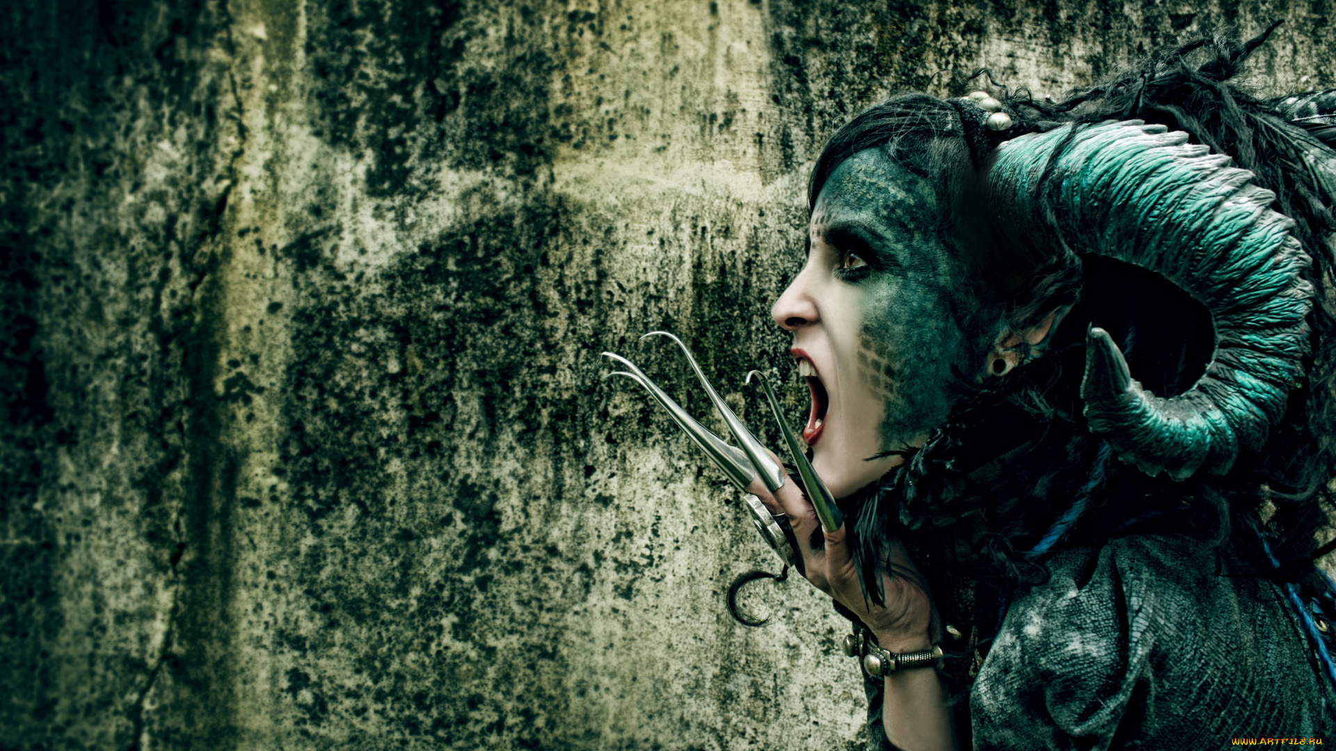 фэнтези, фотоарт, фон, девушка, рога