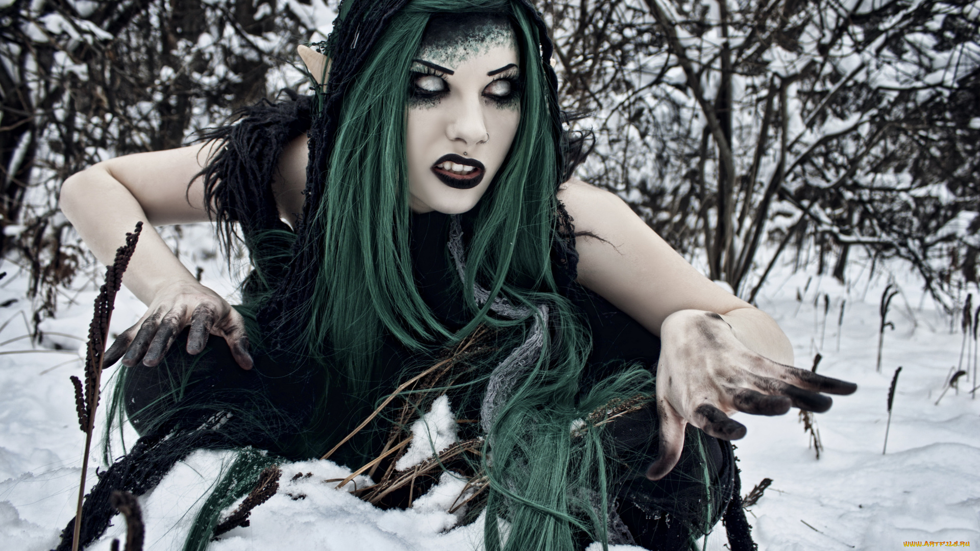 фэнтези, фотоарт, снег, взгляд, фон, девушка