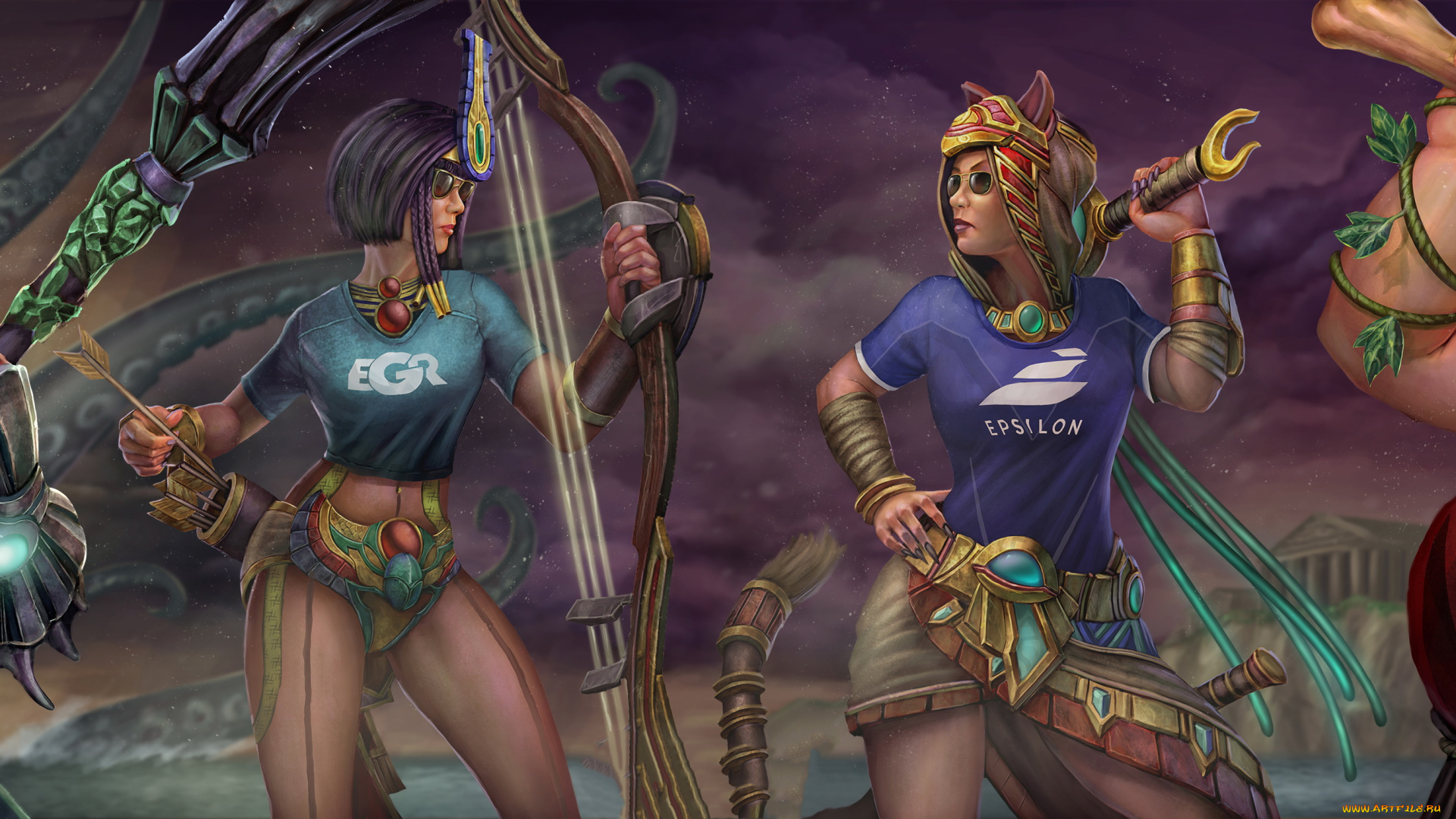 фэнтези, люди, мужчины, девушки, фон, взгляд