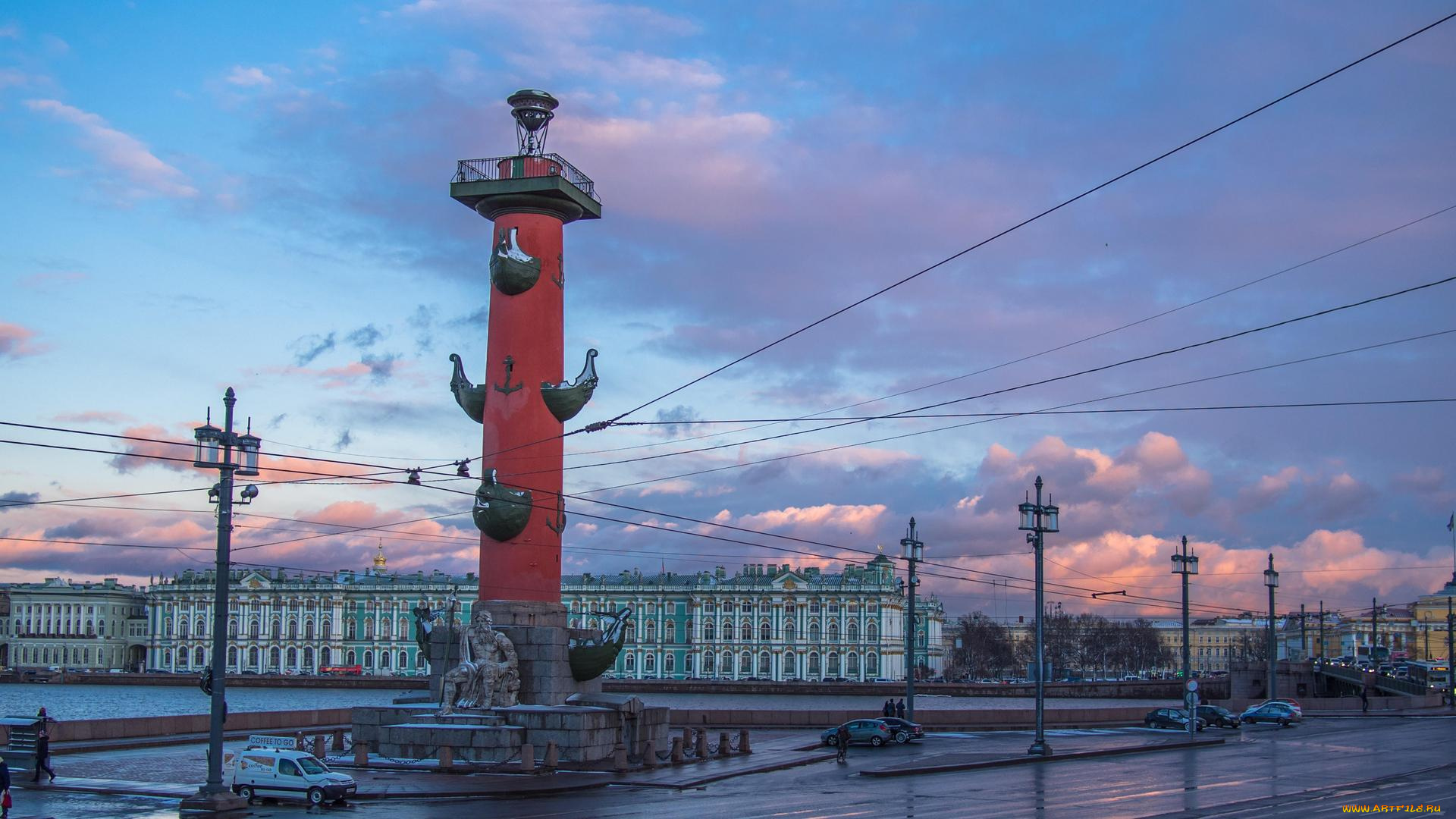 города, санкт-петербург, , петергоф, , россия, rostralnaya-kolonna-i-gosudarstvennyy-ermitazh-sankt-peterburg