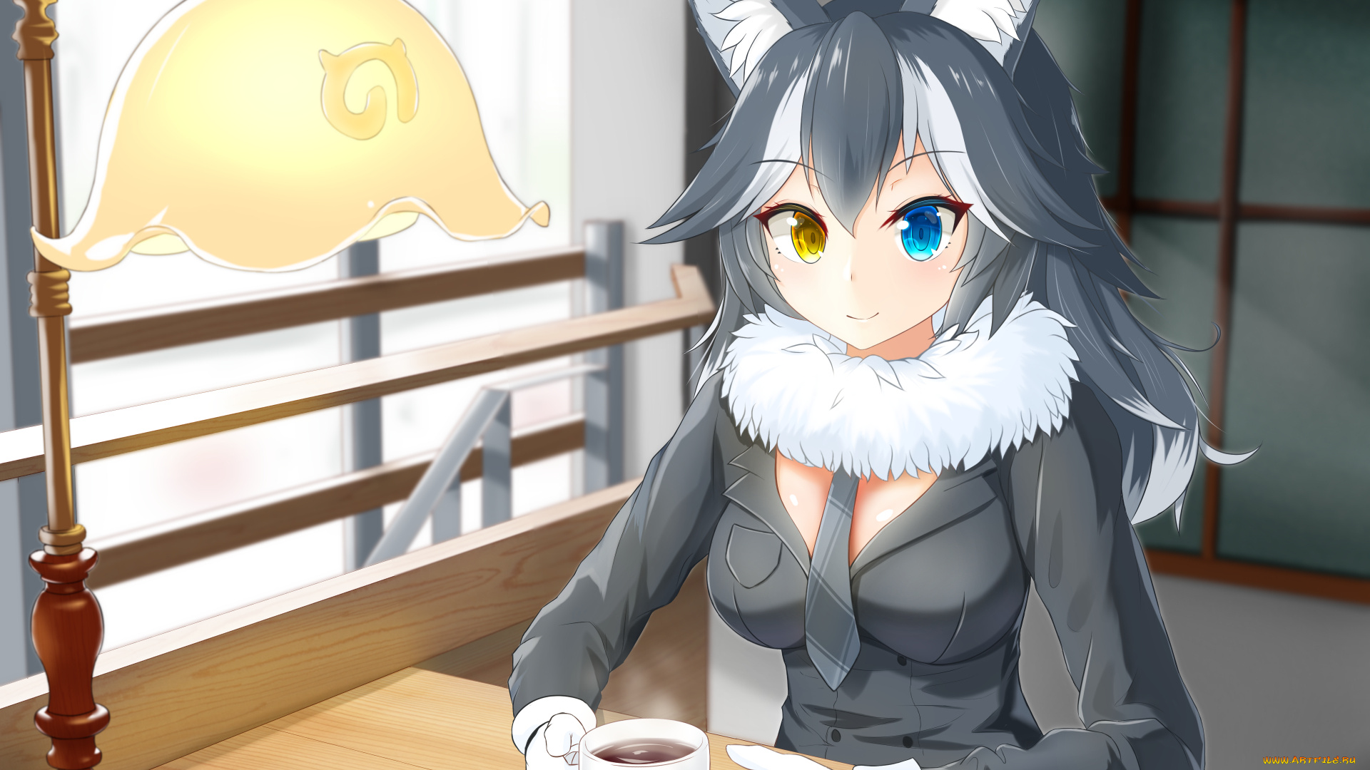 kemono, friends, аниме, фон, взгляд, девушка