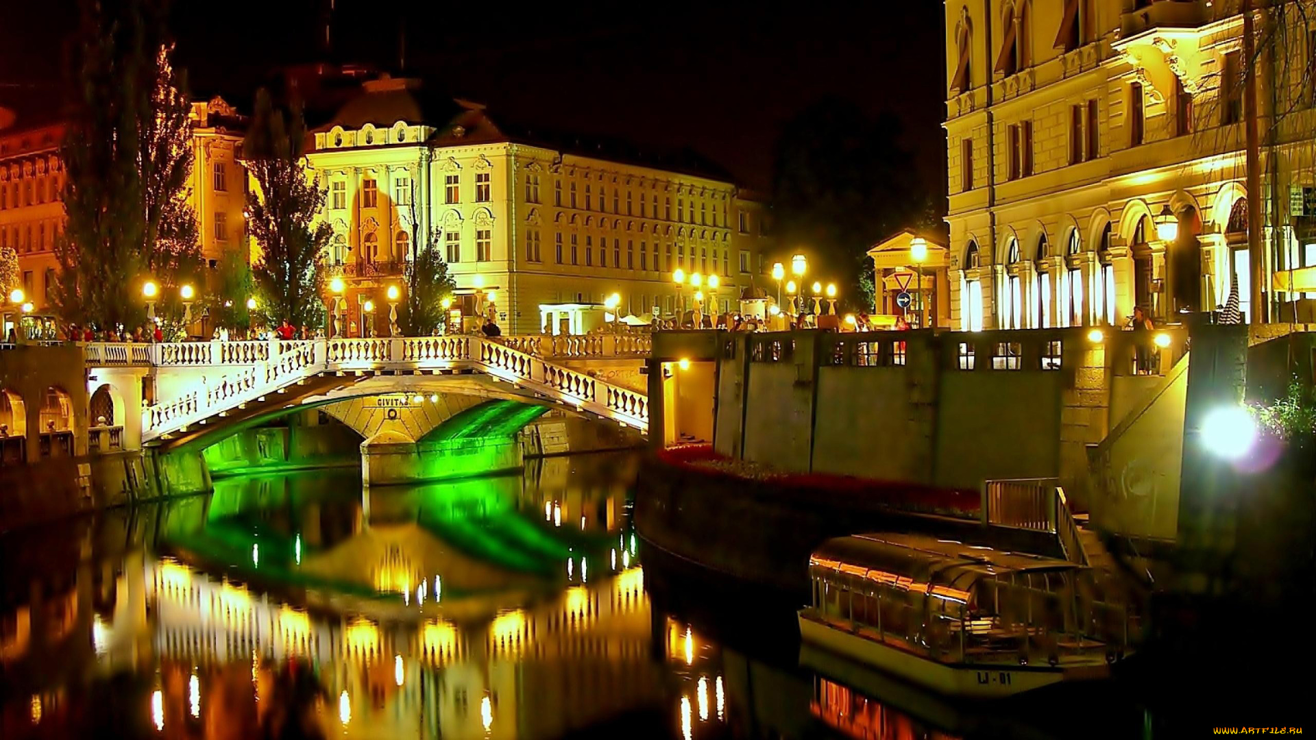 любляна, словения, города, -, огни, ночного, города