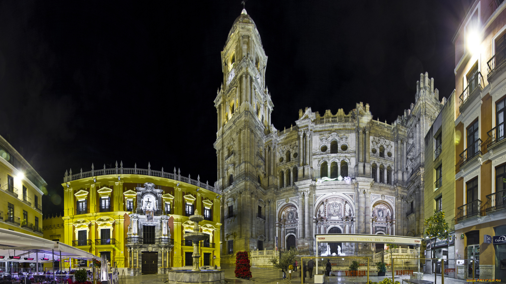 plaza, del, obispo, , m&, 225, laga, города, -, огни, ночного, города, ночь, огни