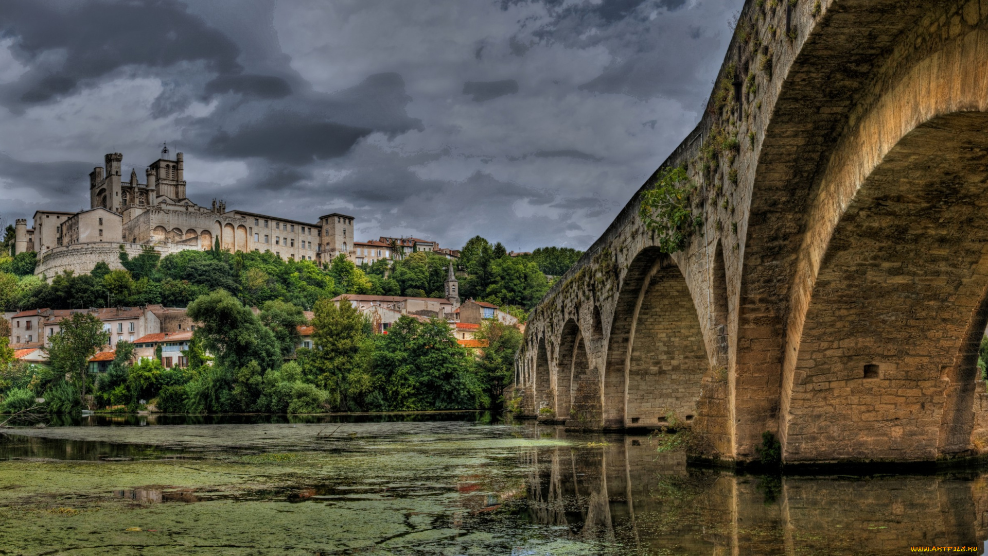 pont, vieux, , b&, 233, ziers, города, -, мосты, мост