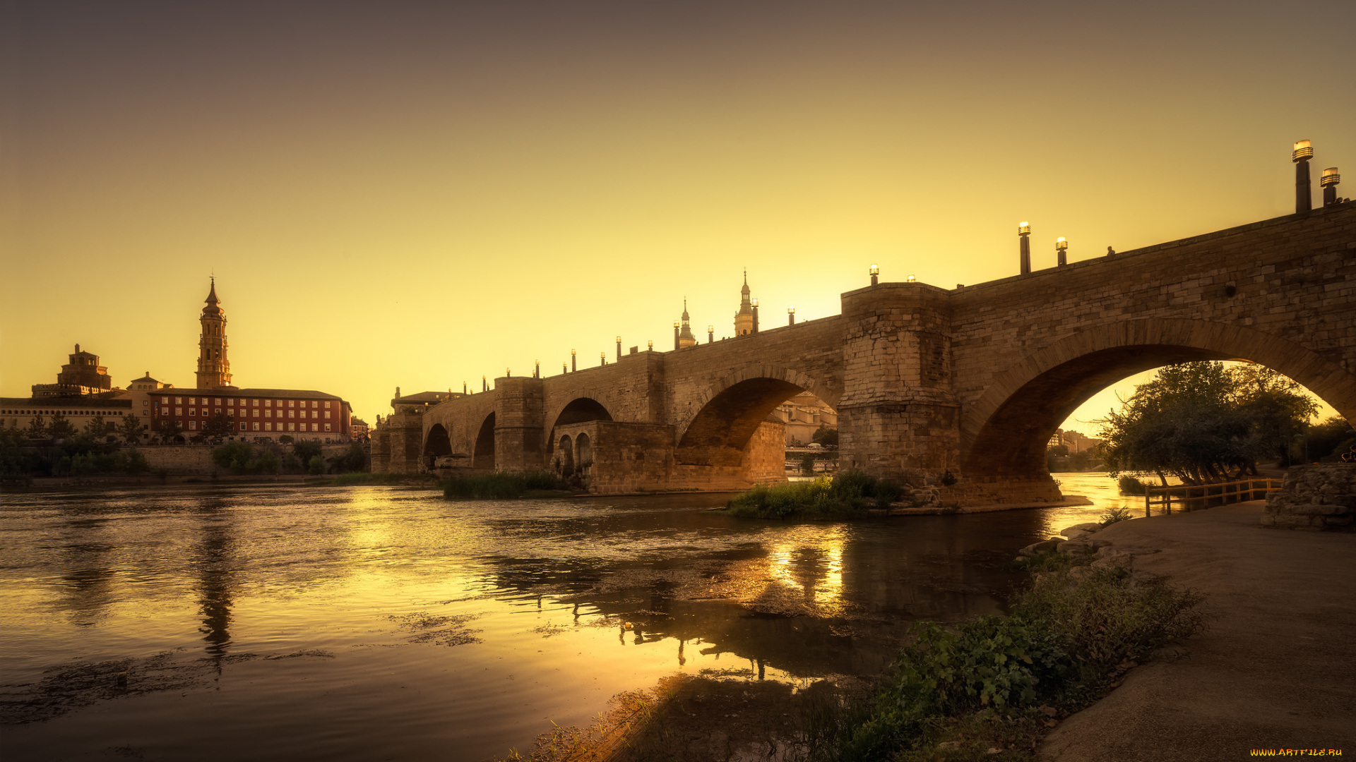 puente, de, piedra, города, -, мосты, мост, река
