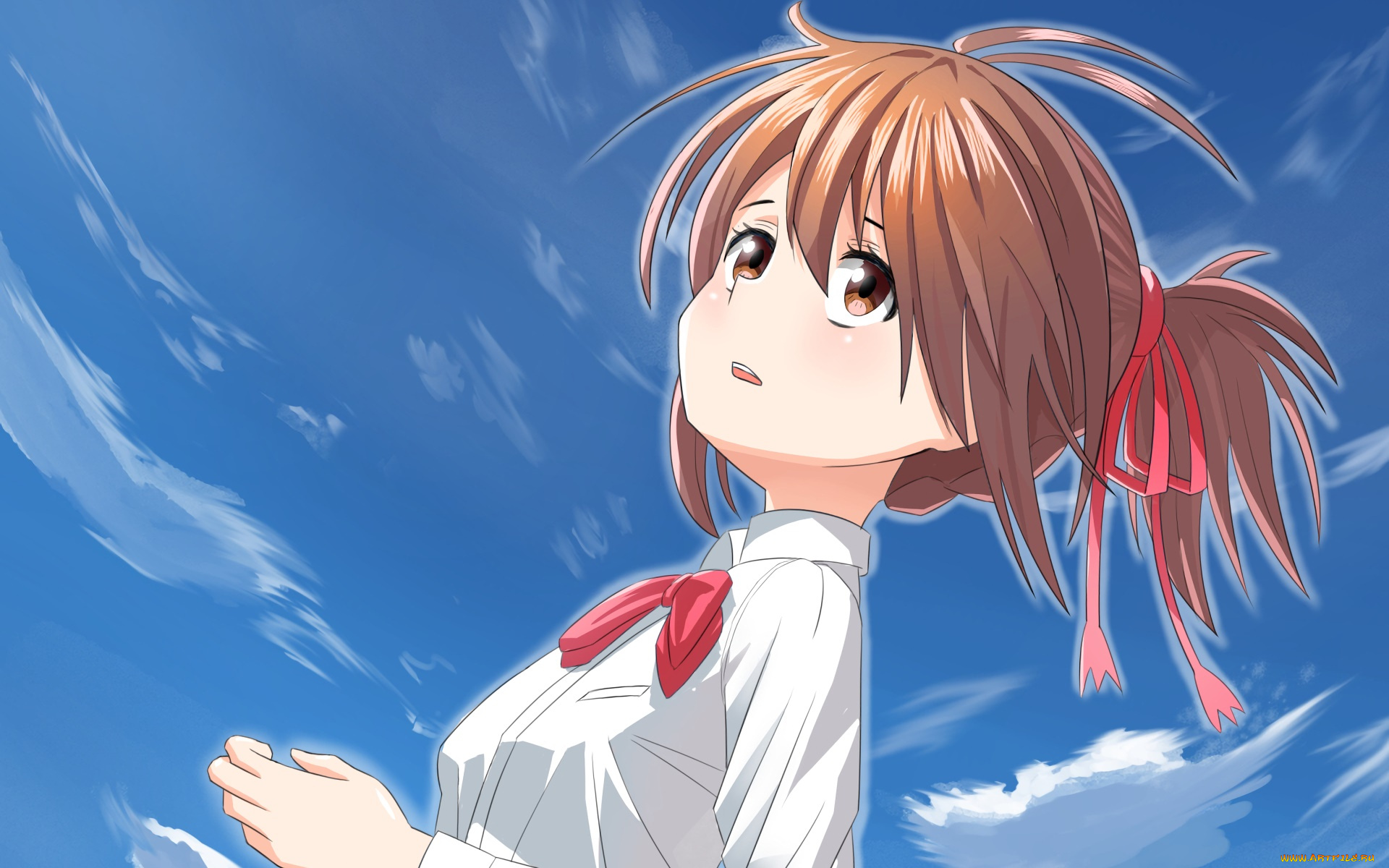 аниме, kimi, no, na, wa, девушка, взгляд, фон