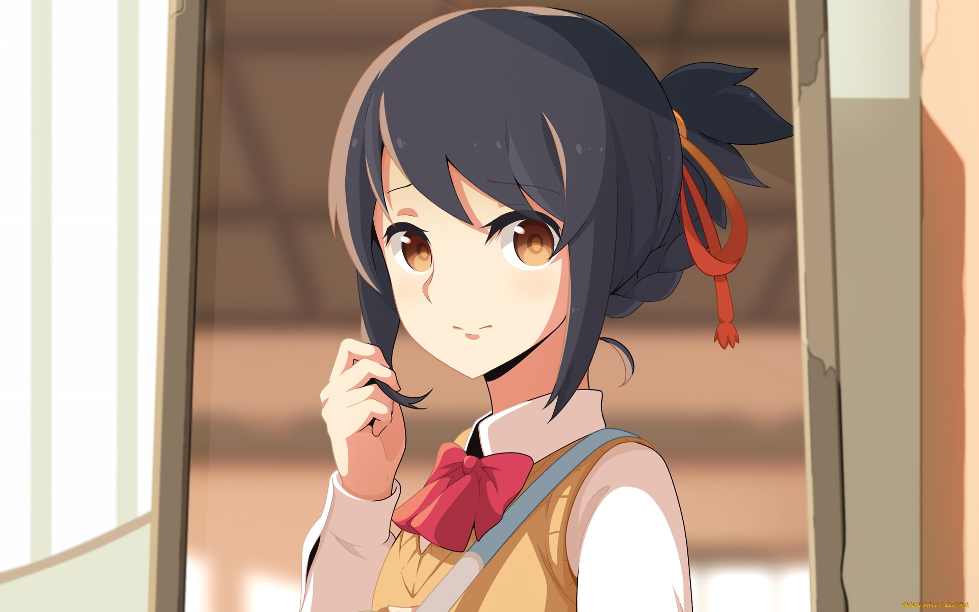 аниме, kimi, no, na, wa, взгляд, девушка, фон