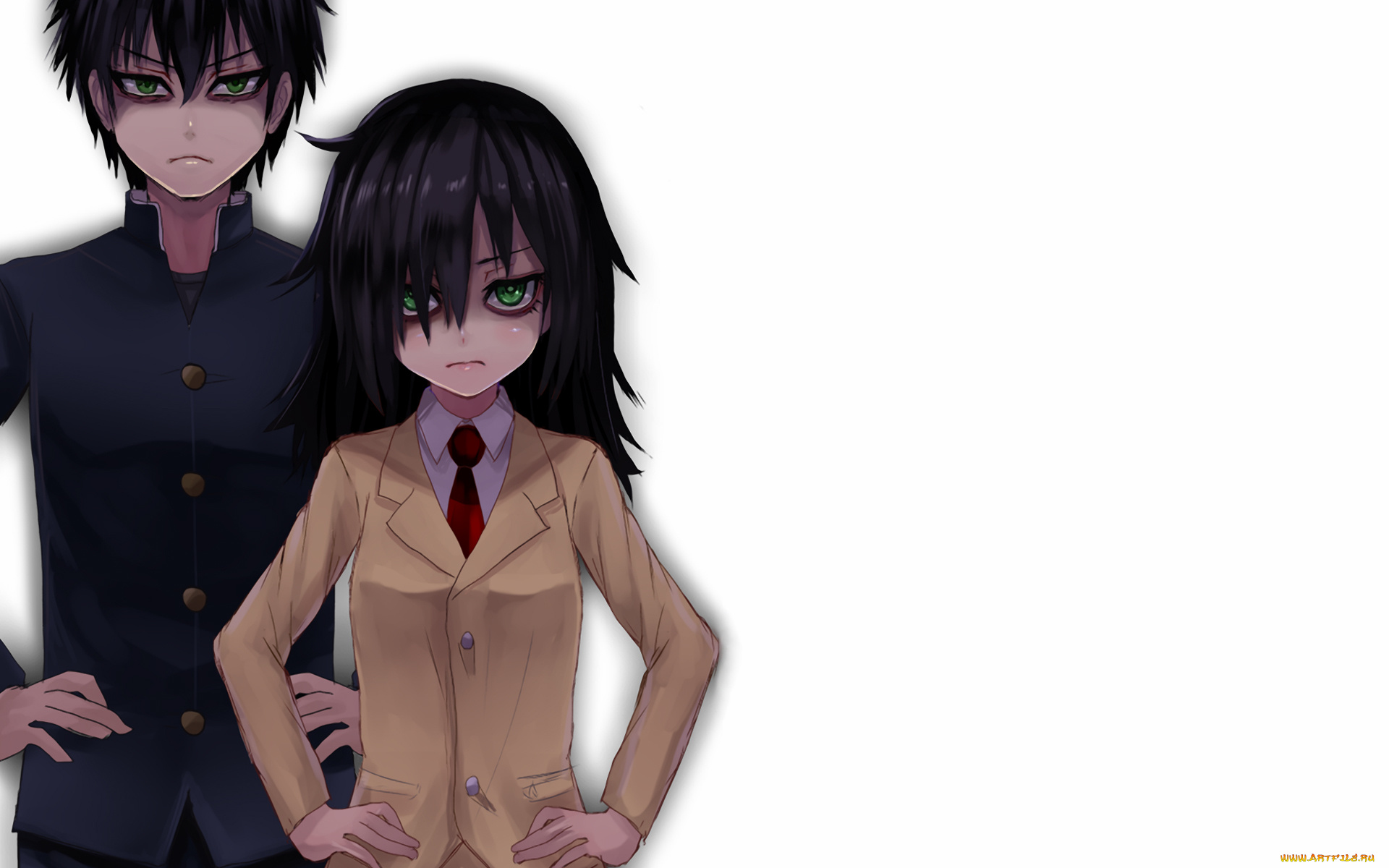 аниме, watamote, tomoko, kuroki, школьная, форма, взгляд, брат, и, сестра, tomoki, девушка, фон, парень