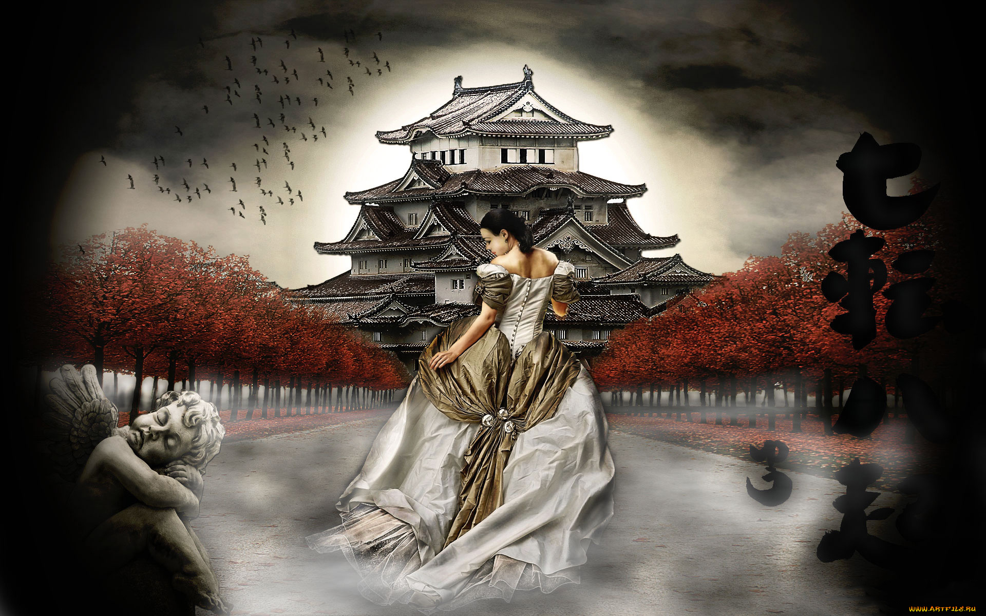 фэнтези, девушки, фон, девушка, дом, платье