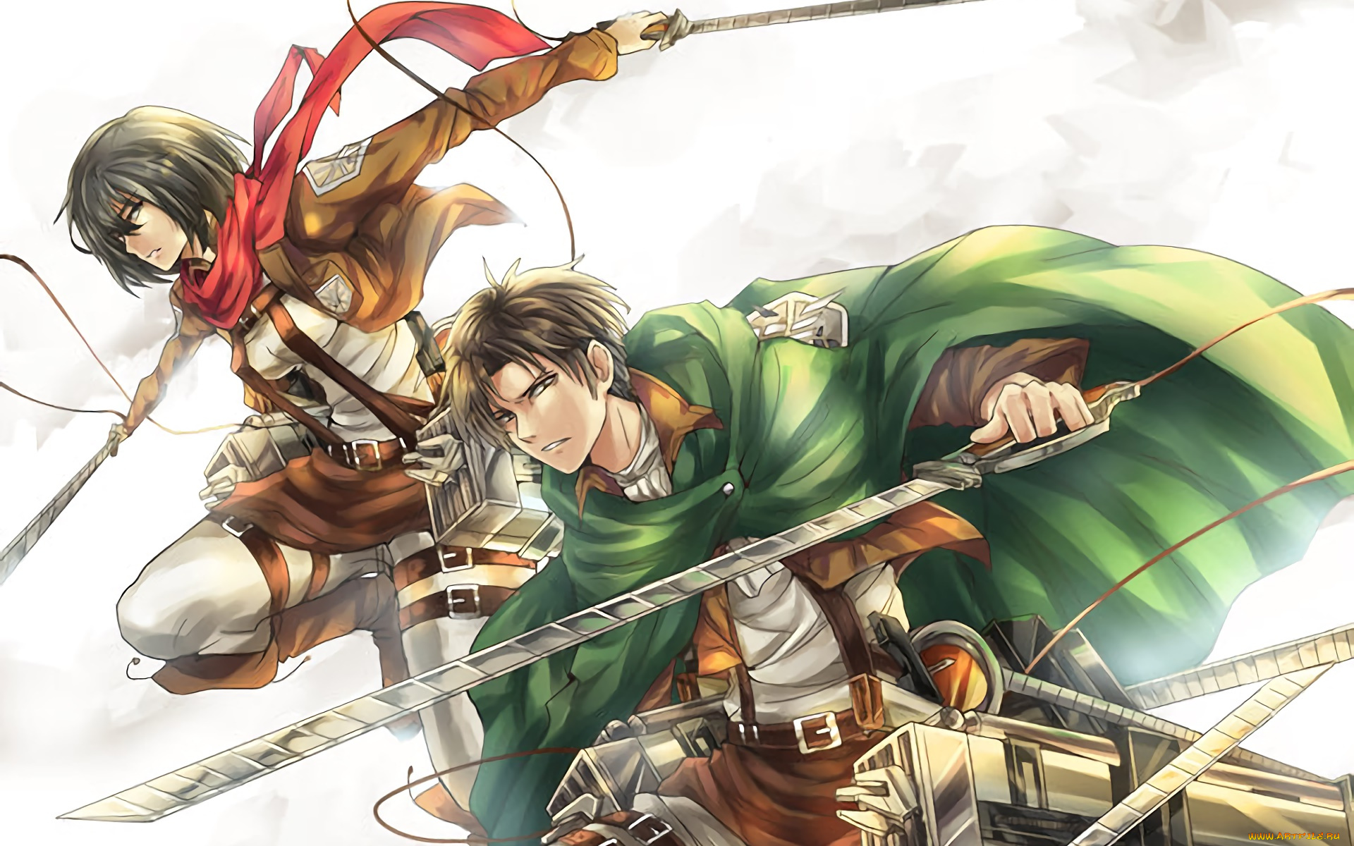 shingeki, no, kyojin, аниме, фон, взгляд, девушка