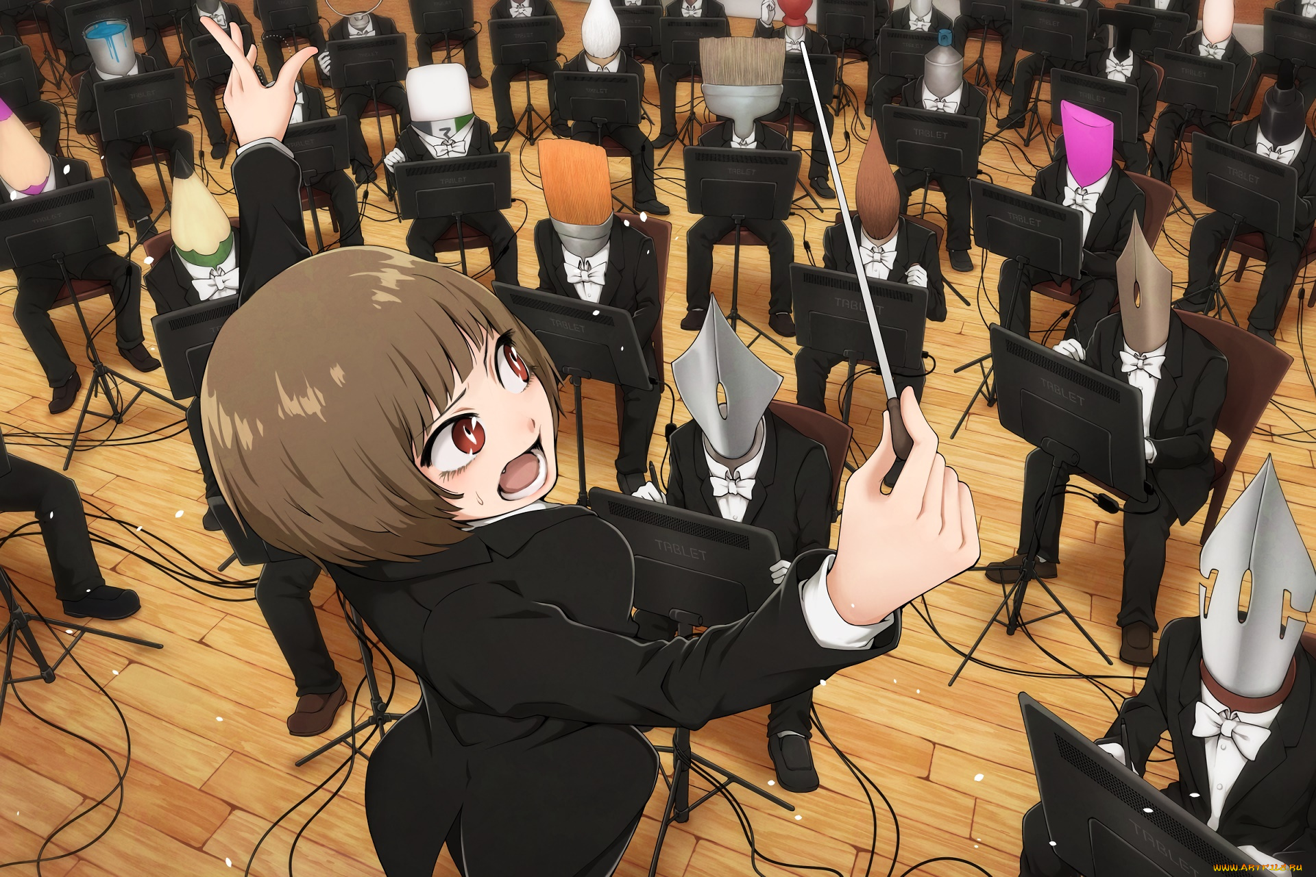 аниме, музыка, девушка, фон, взгляд