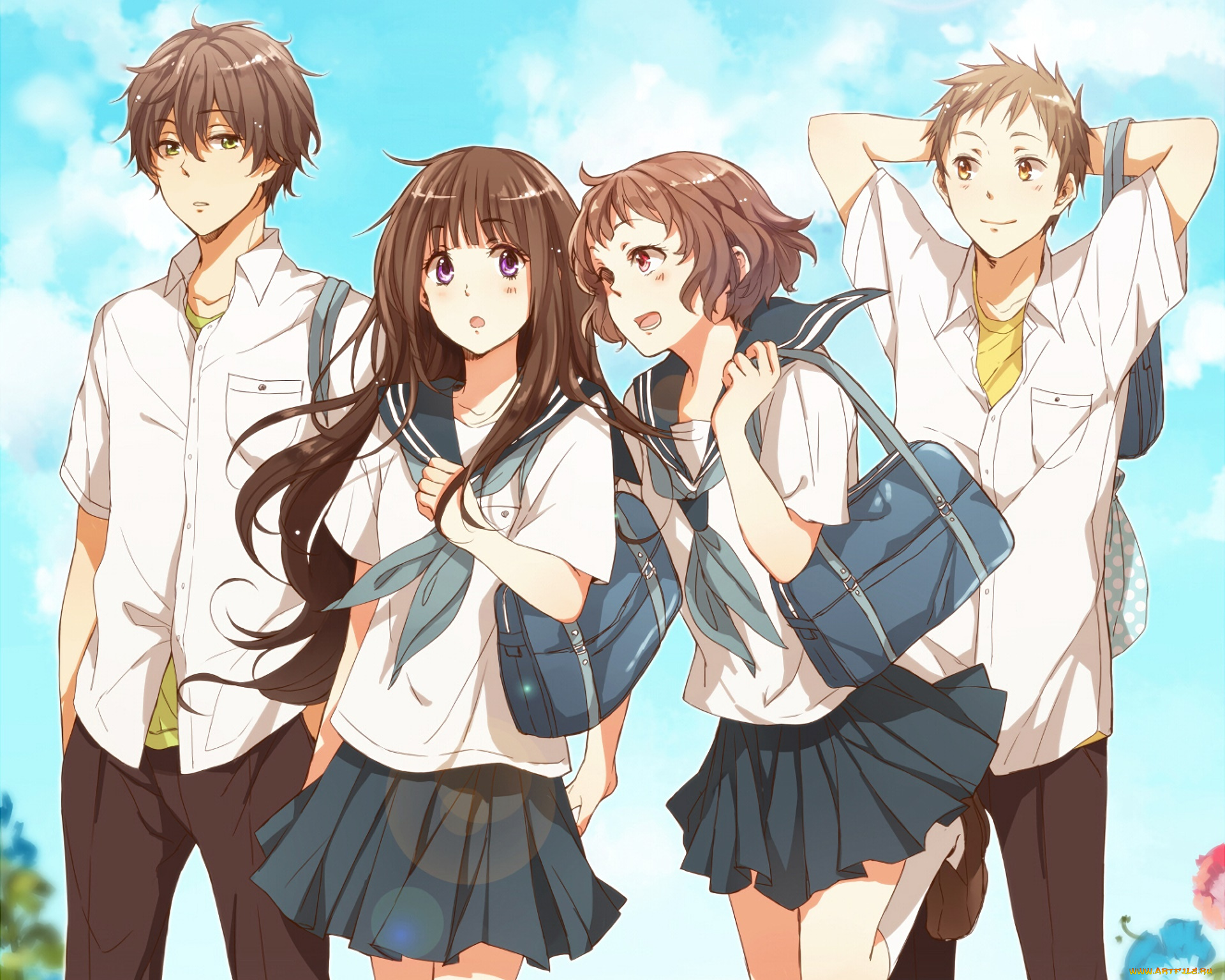 аниме, hyouka, взгляд, фон, девушки