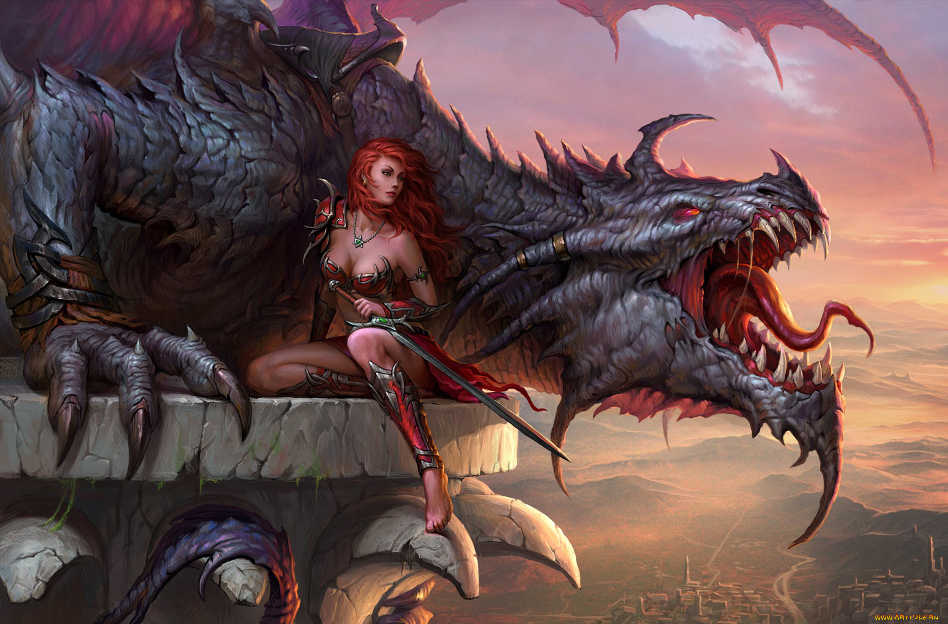 фэнтези, красавицы, и, чудовища, пасть, скалы, горы, дракон, девушка, крылья