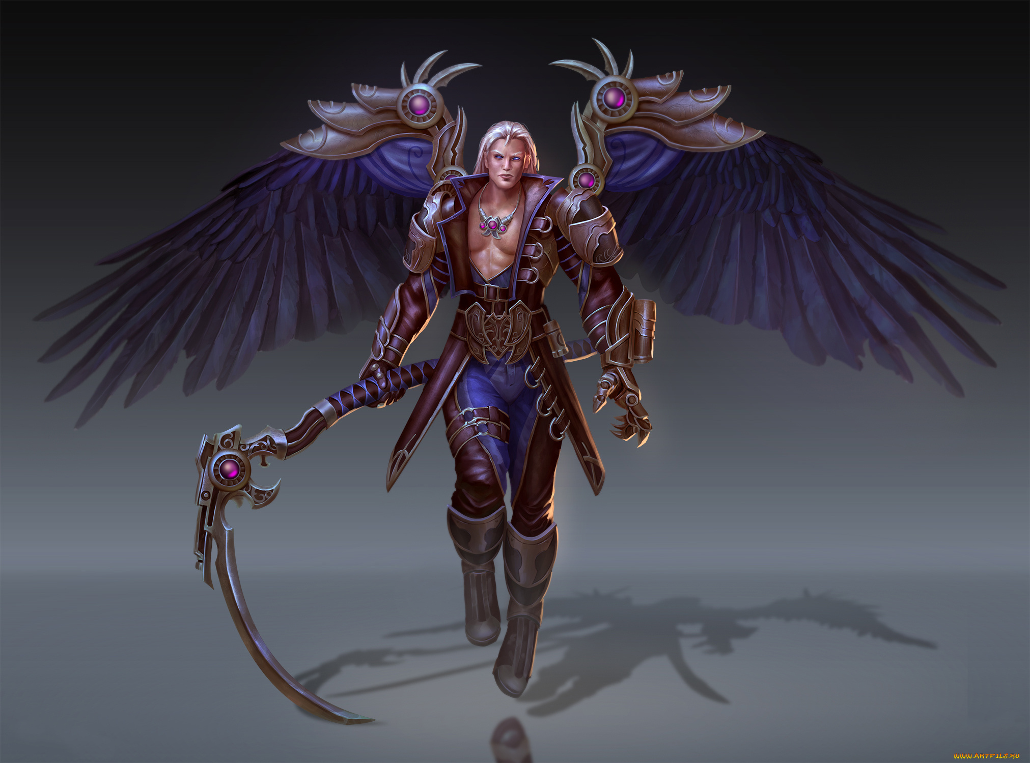 фэнтези, ангелы, коса, мужчина, фон, крылья