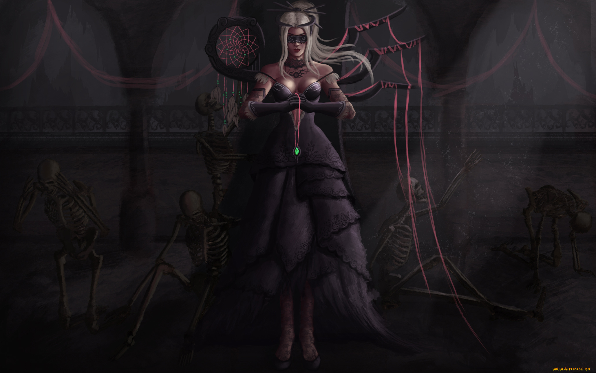 фэнтези, нежить, скелет, фон, девушка