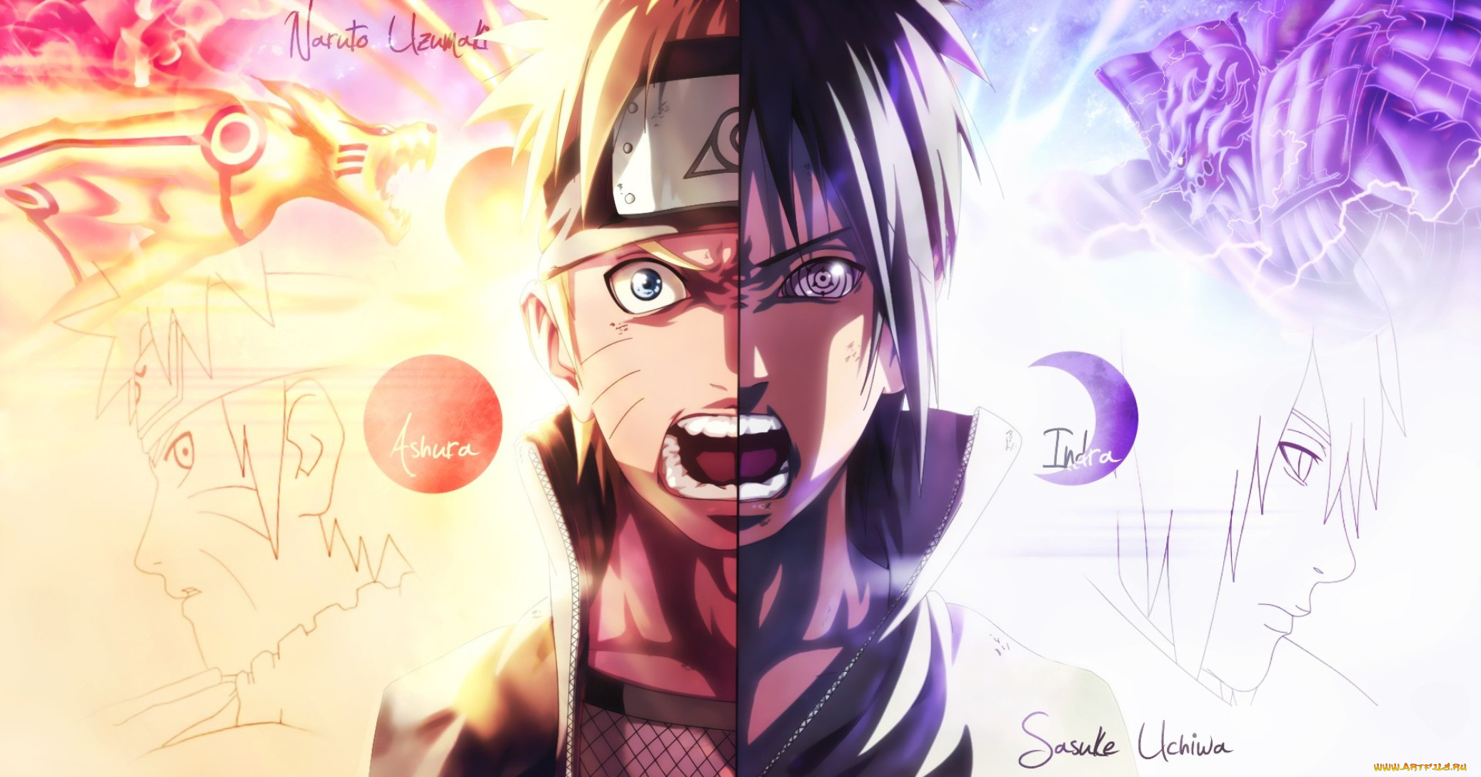 аниме, naruto, лицо, демоны, крик, учиха, саске, узумаки, наруто