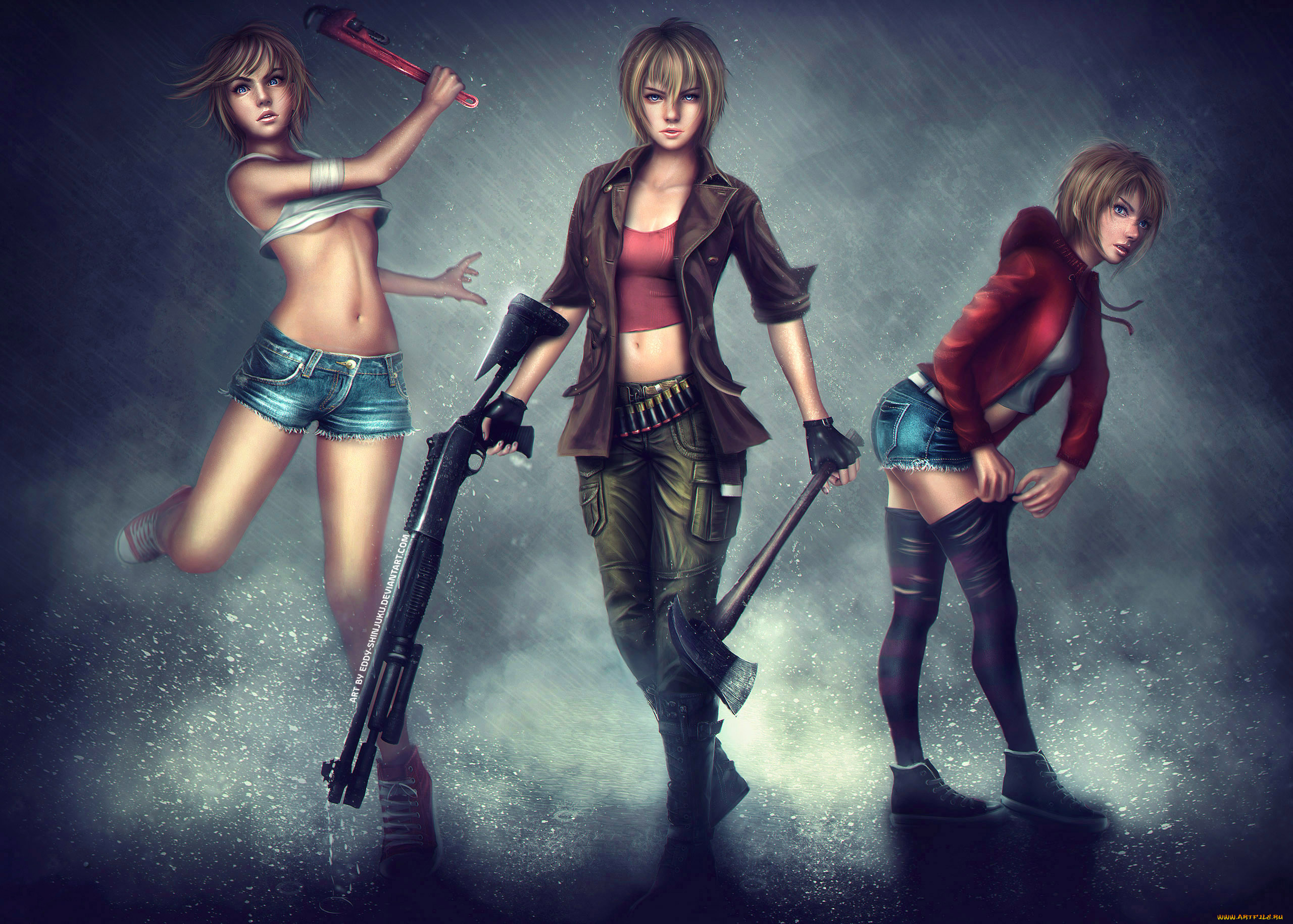 фэнтези, девушки, фон, взгляд, оружие, девушка