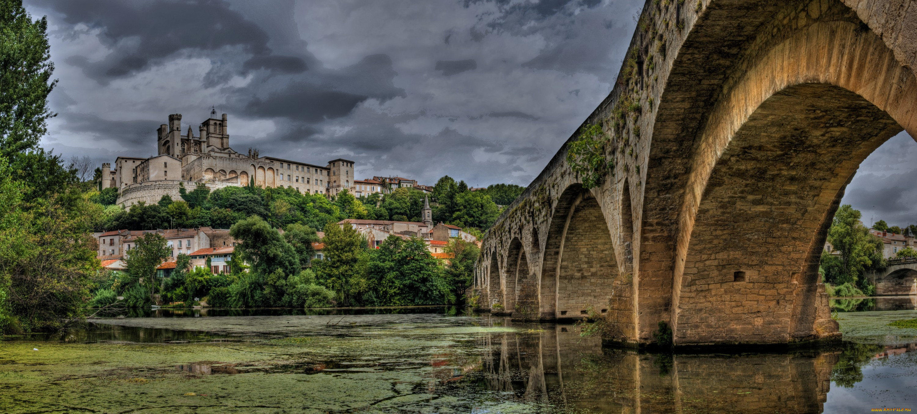 pont, vieux, , b&, 233, ziers, города, -, мосты, мост