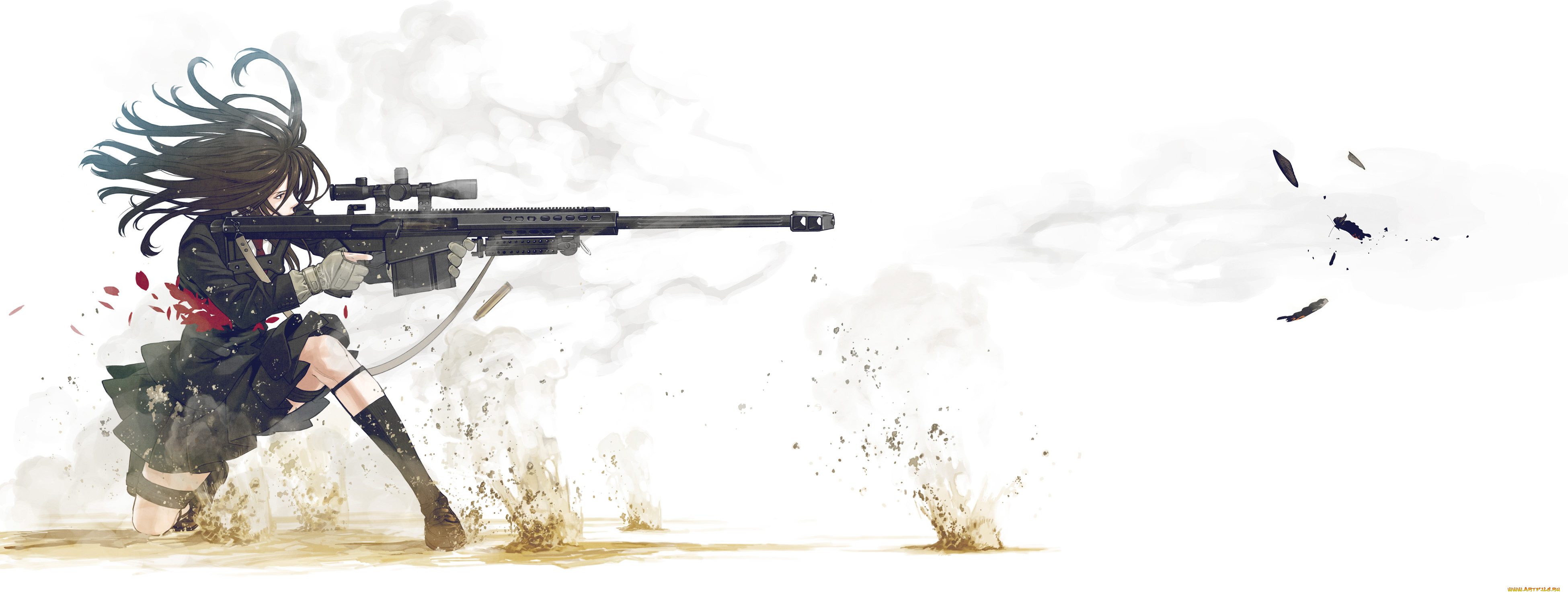 аниме, оружие, , техника, , технологии, девушка, винтовка, фон