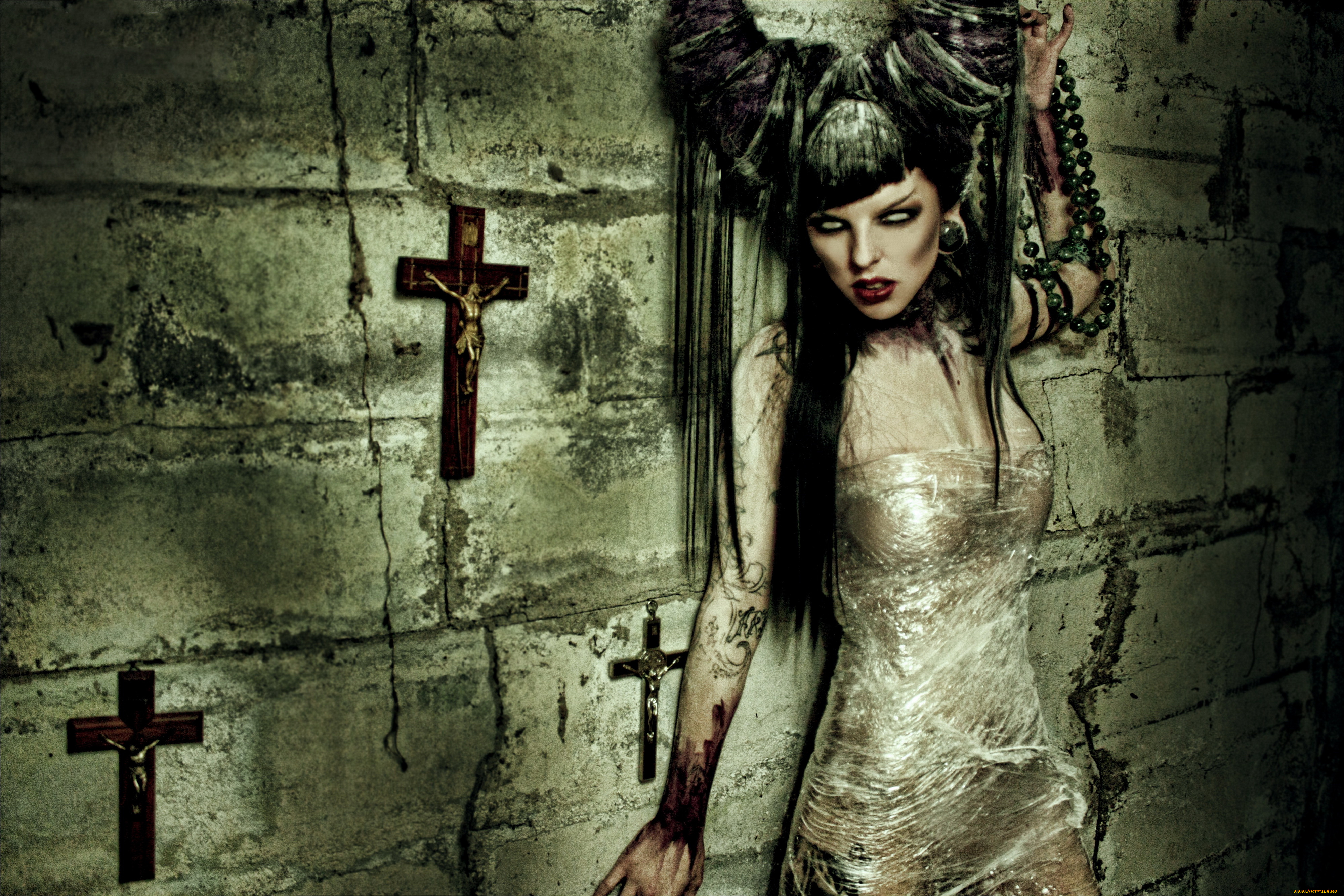 фэнтези, фотоарт, крест, взгляд, фон, девушка