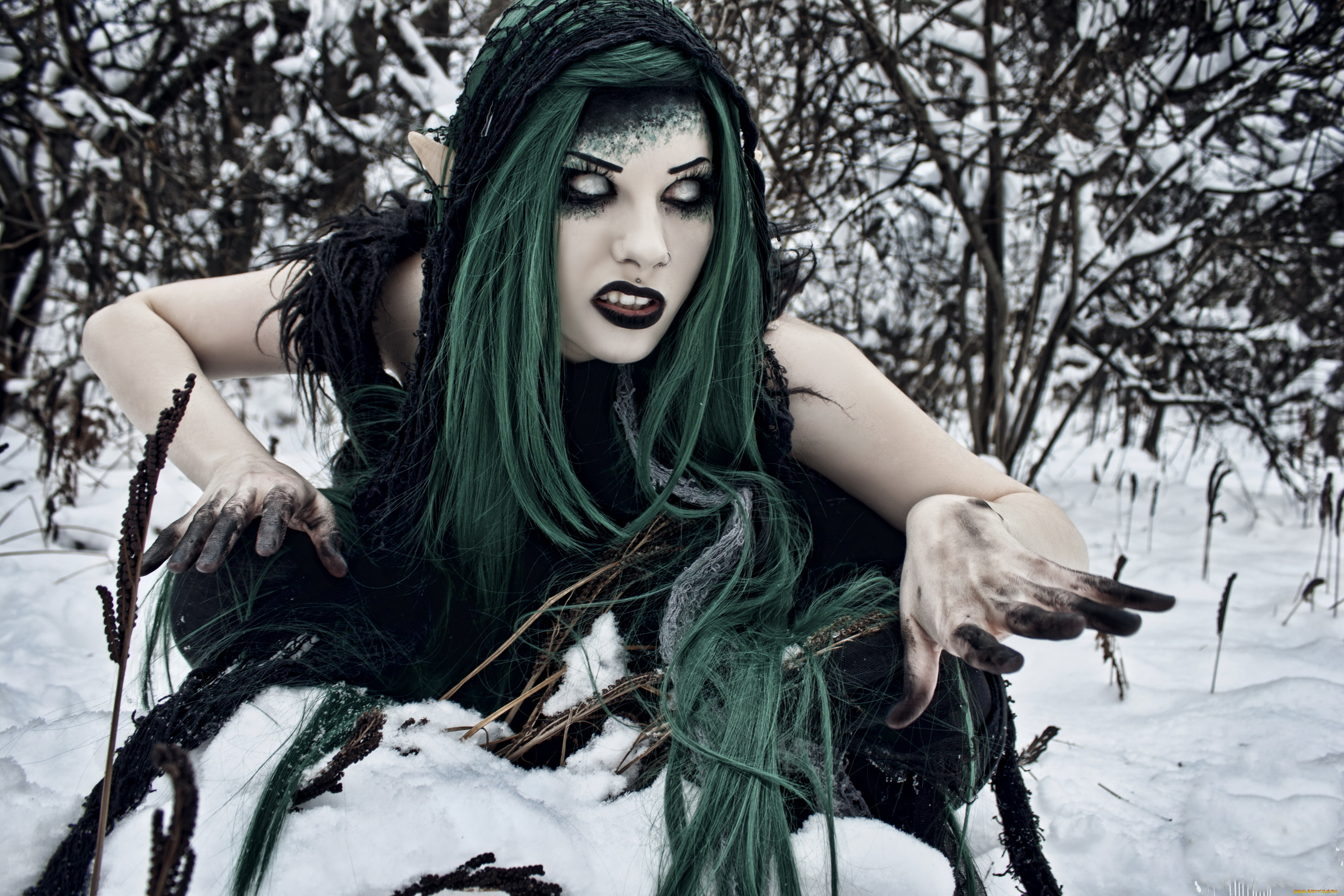 фэнтези, фотоарт, снег, взгляд, фон, девушка