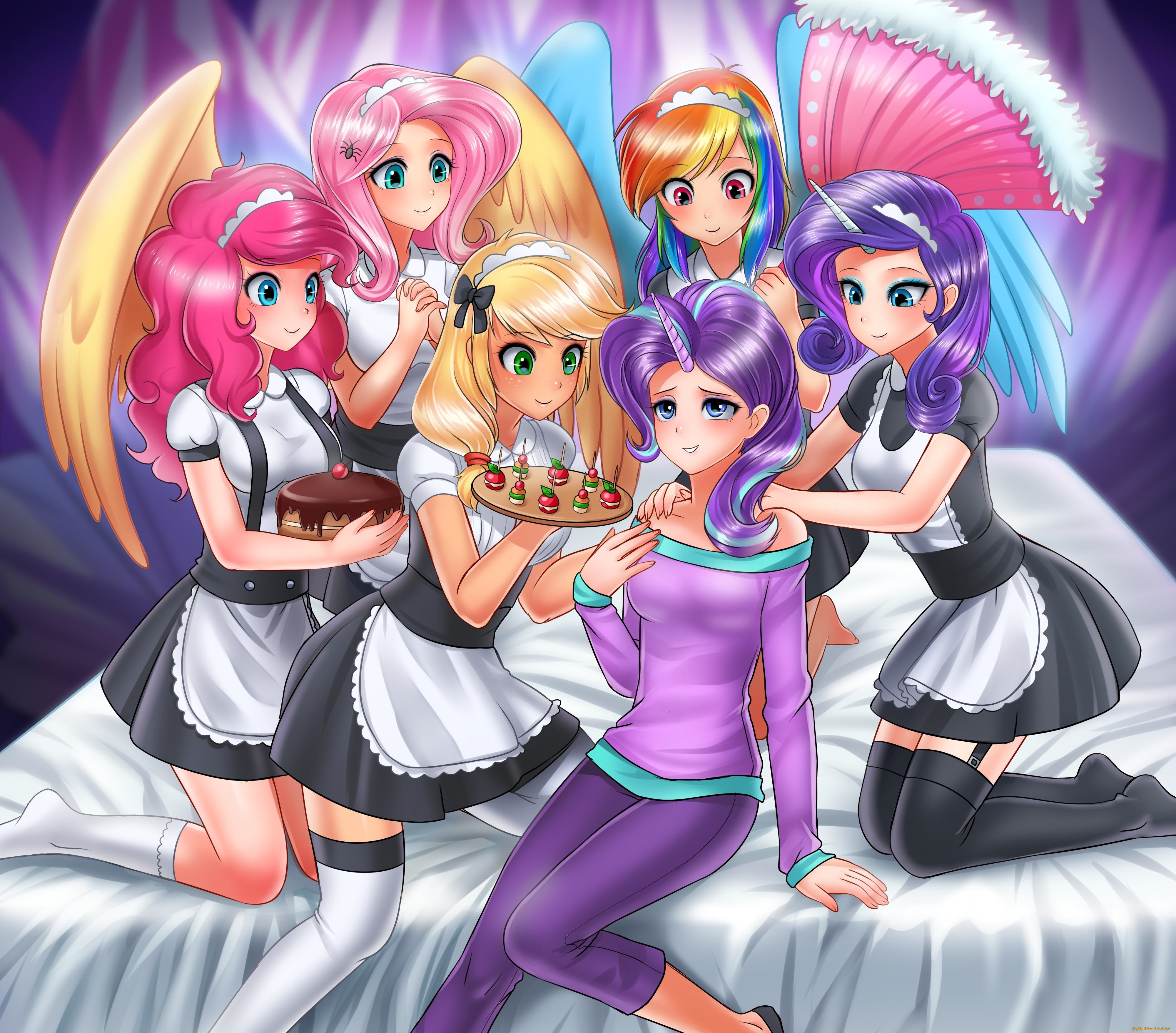 аниме, ангелы, , демоны, девушки, взгляд, фон