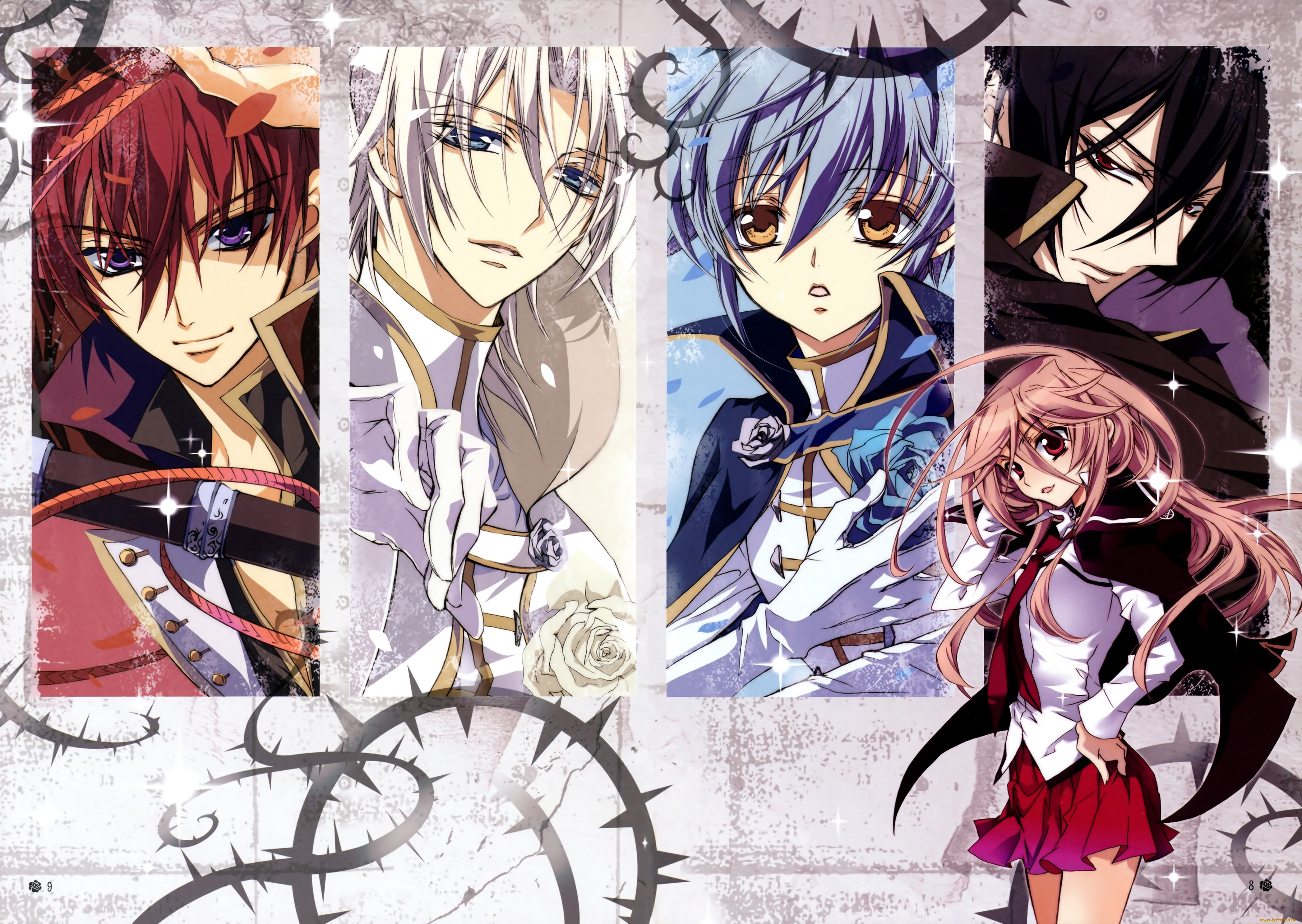 аниме, kiss, of, rose, princess, mitsuru, tenjoh, anise, yamamoto, art, розовые, волосы, парни, mutsuki, kurama, kiss, of, rose, princess, kaede, higa, seiran, asagi, aya, shouoto, взгляд