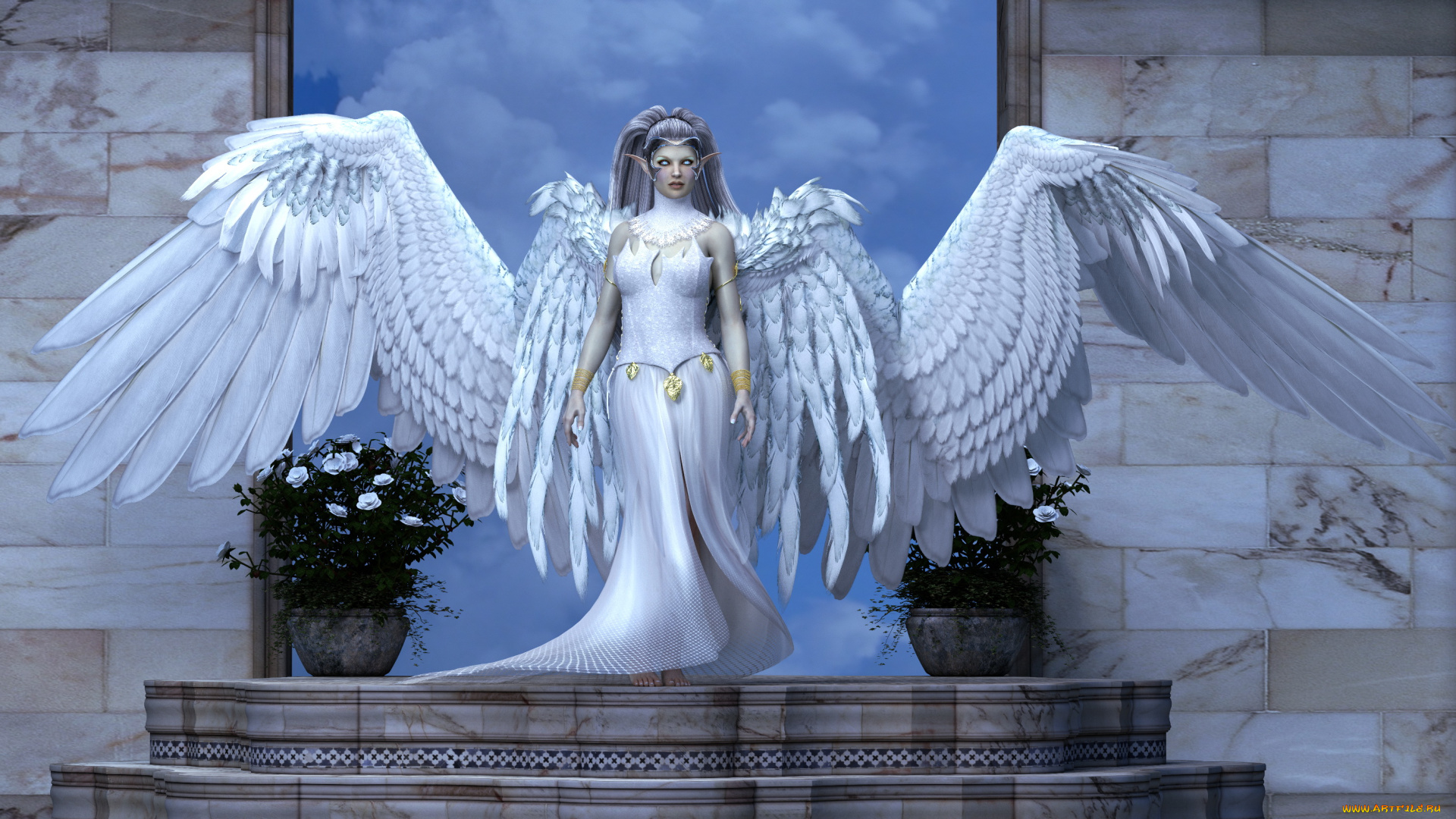 3д, графика, ангел, , angel, фон, взгляд, эльфийка