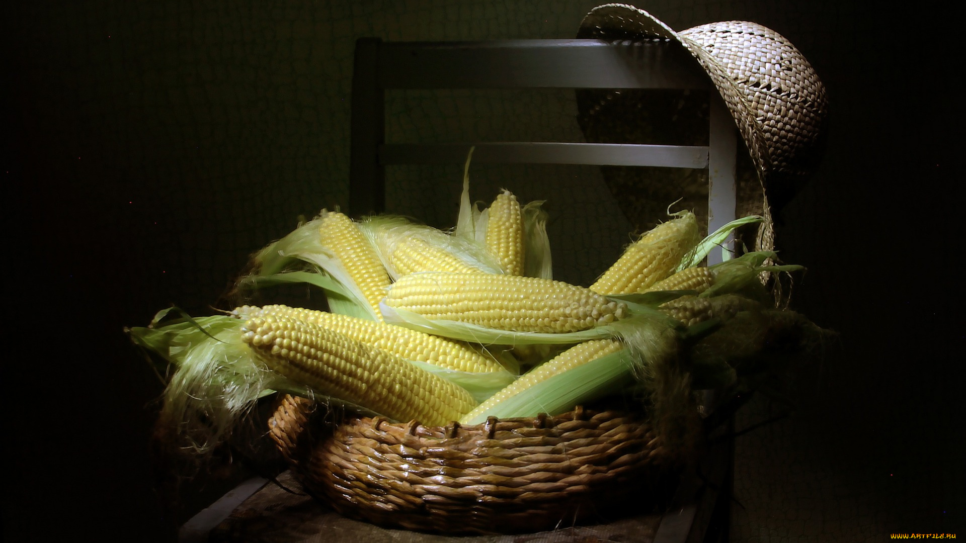 еда, кукуруза, шляпа, стул