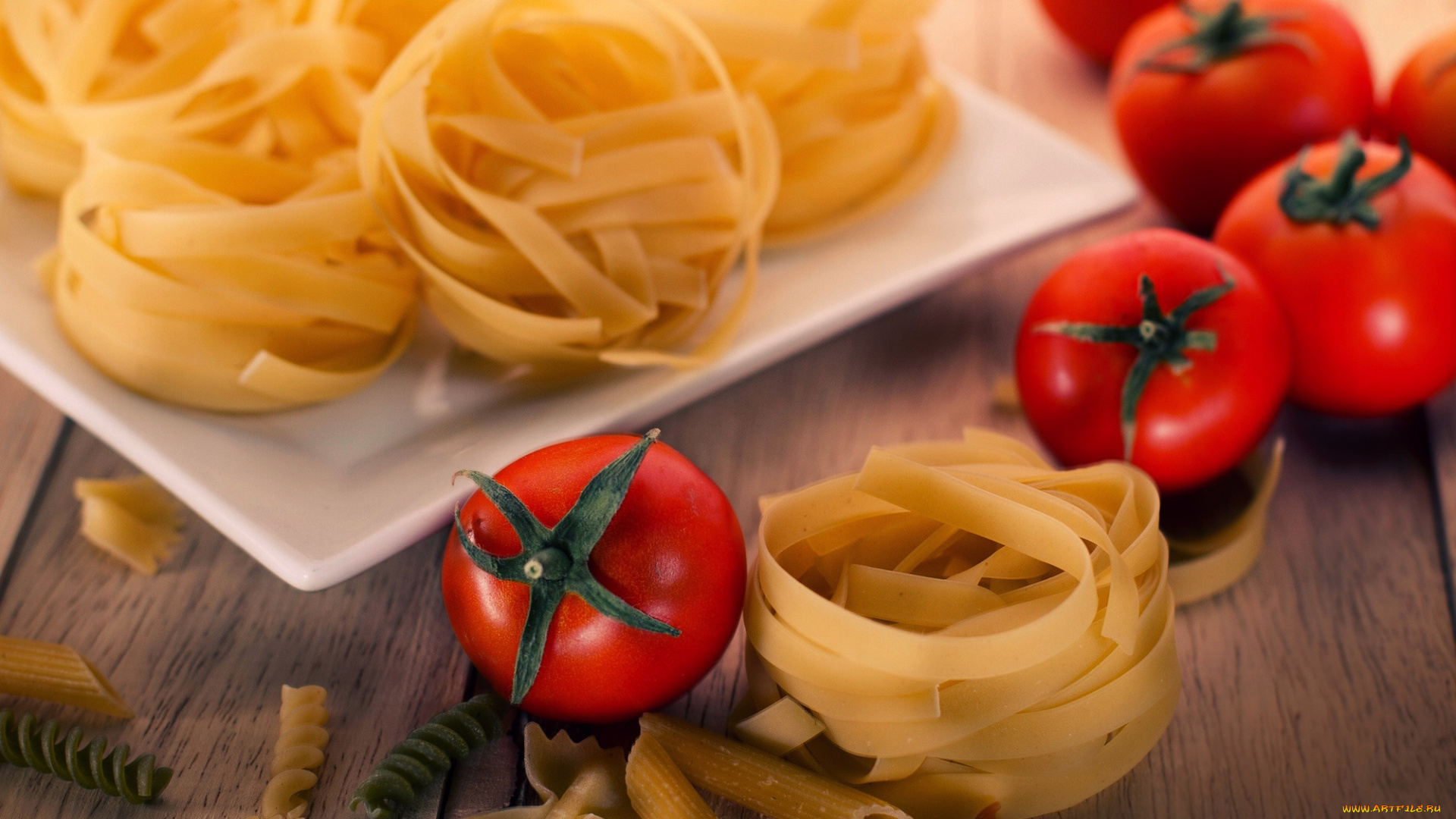 еда, макаронные, блюда, ассорти, макароны, паста, томаты, помидоры