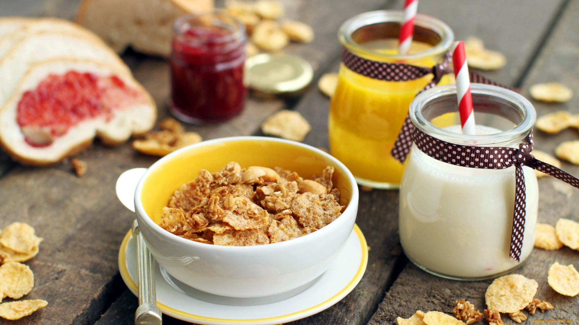 еда, мюсли, , хлопья, варенье, хлопья