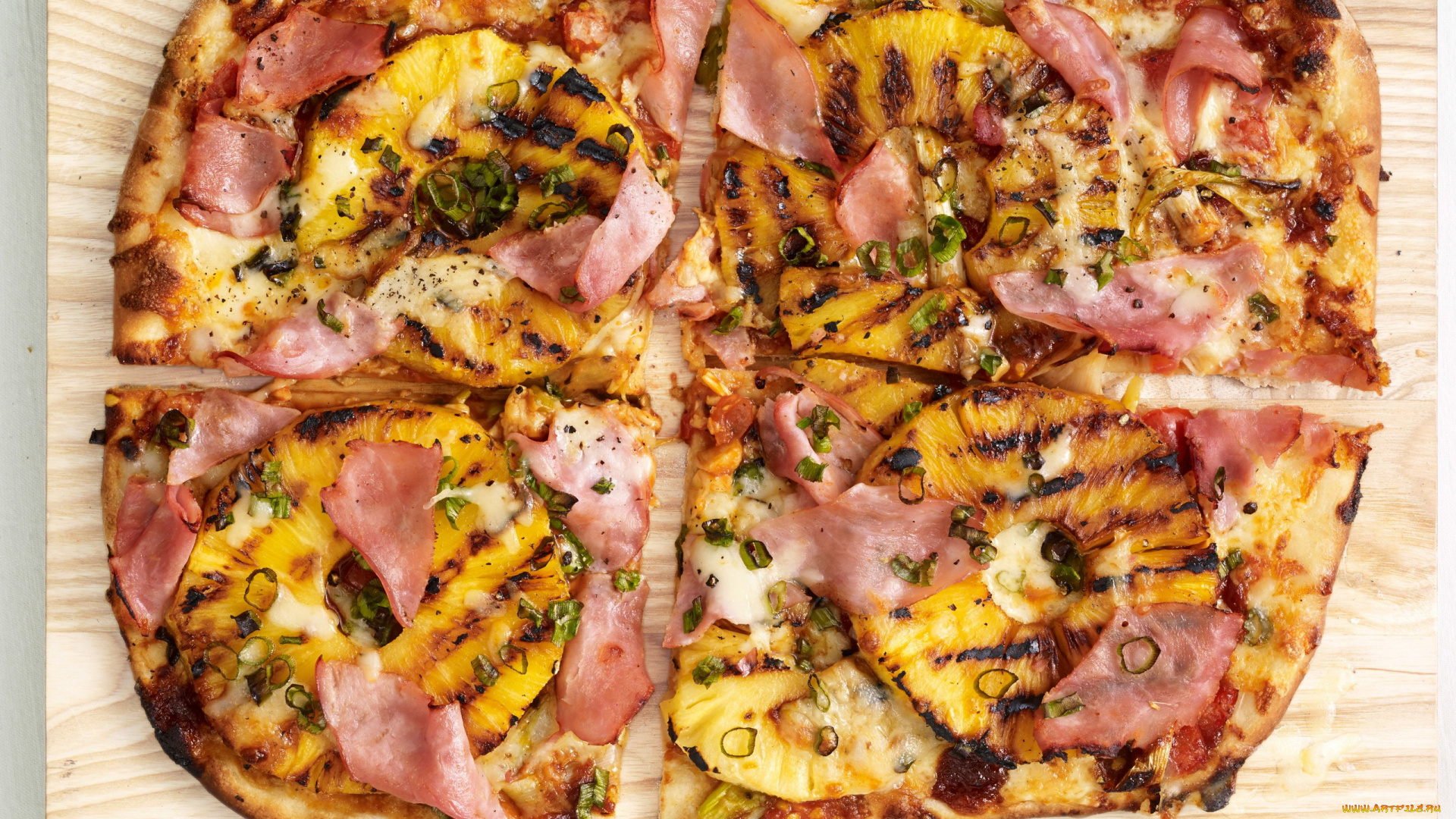 еда, пицца, бекон, ананас