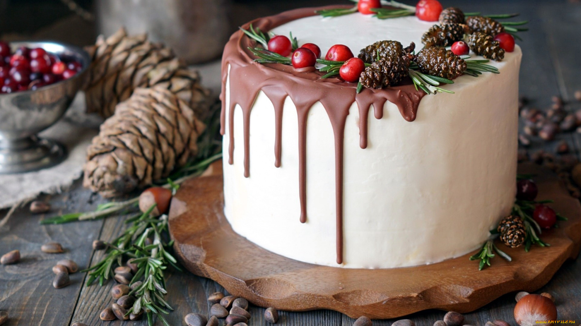 еда, торты, клюква, торт, шишки