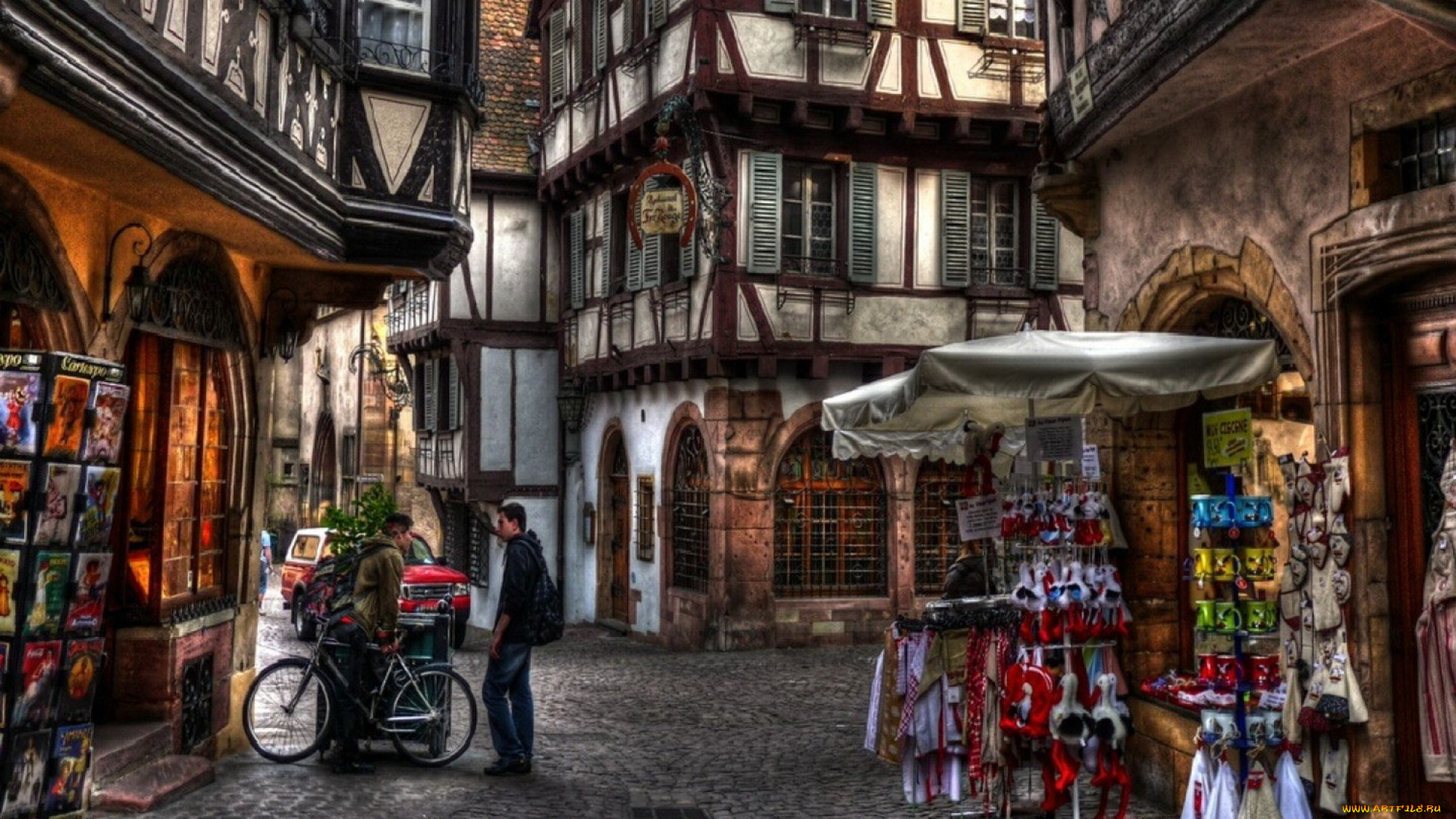 города, кольмар, , франция, дома, улочка, магазины