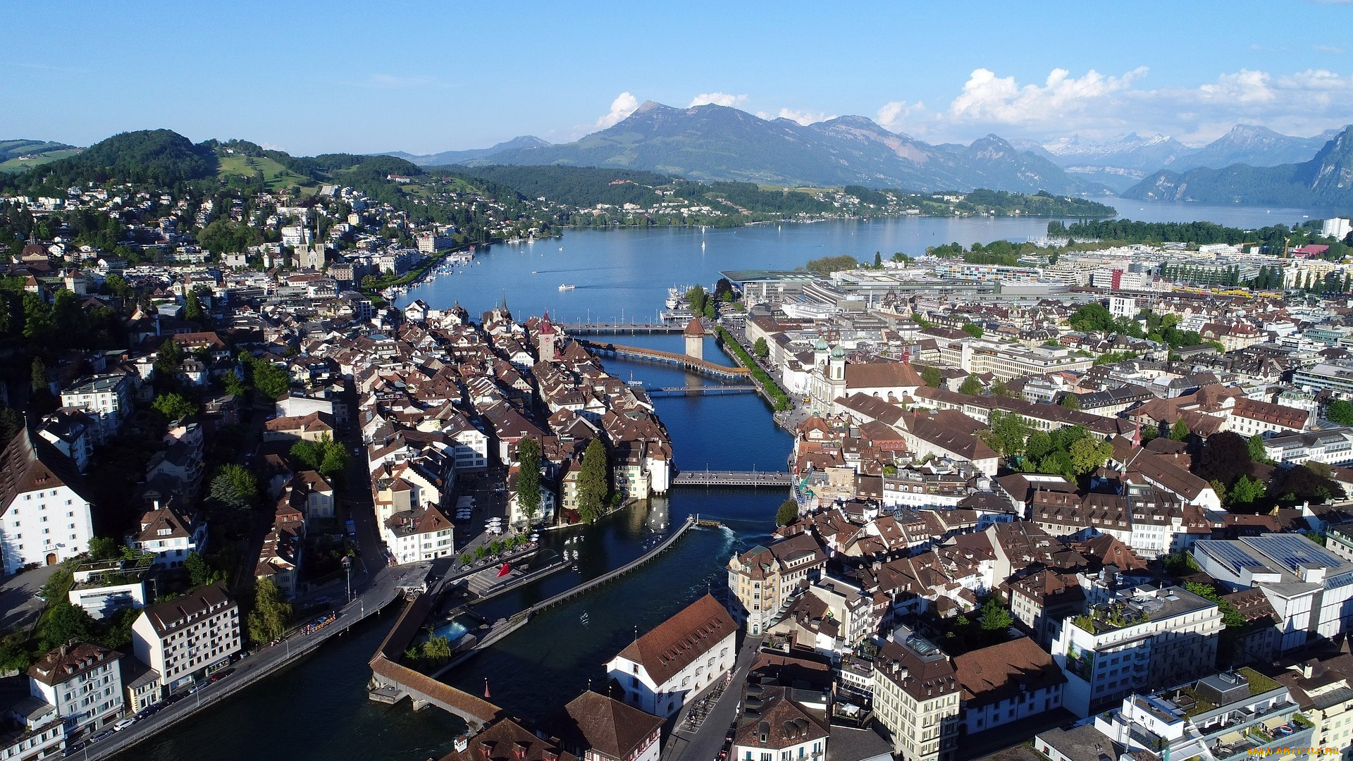 города, люцерн, , швейцария, панорама