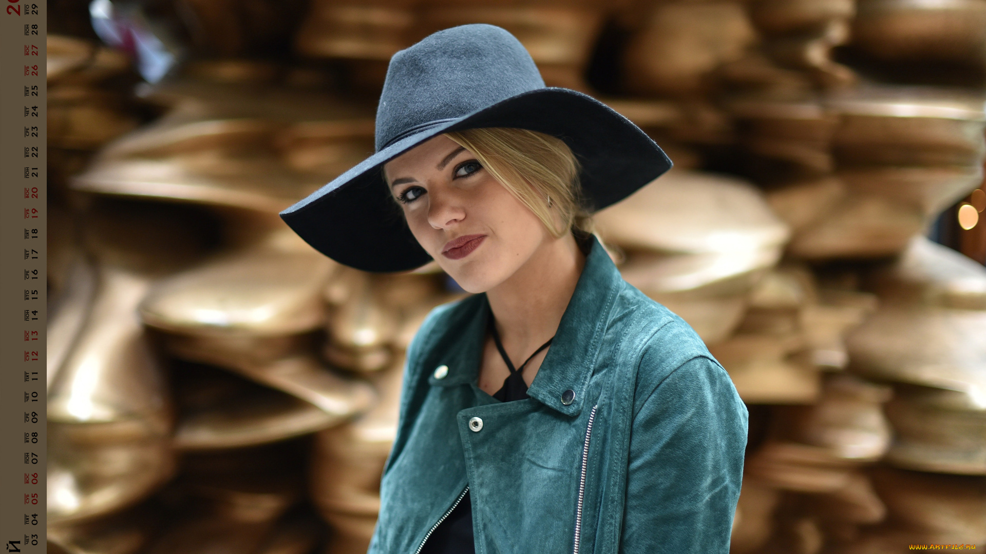 календари, девушки, шляпа, взгляд