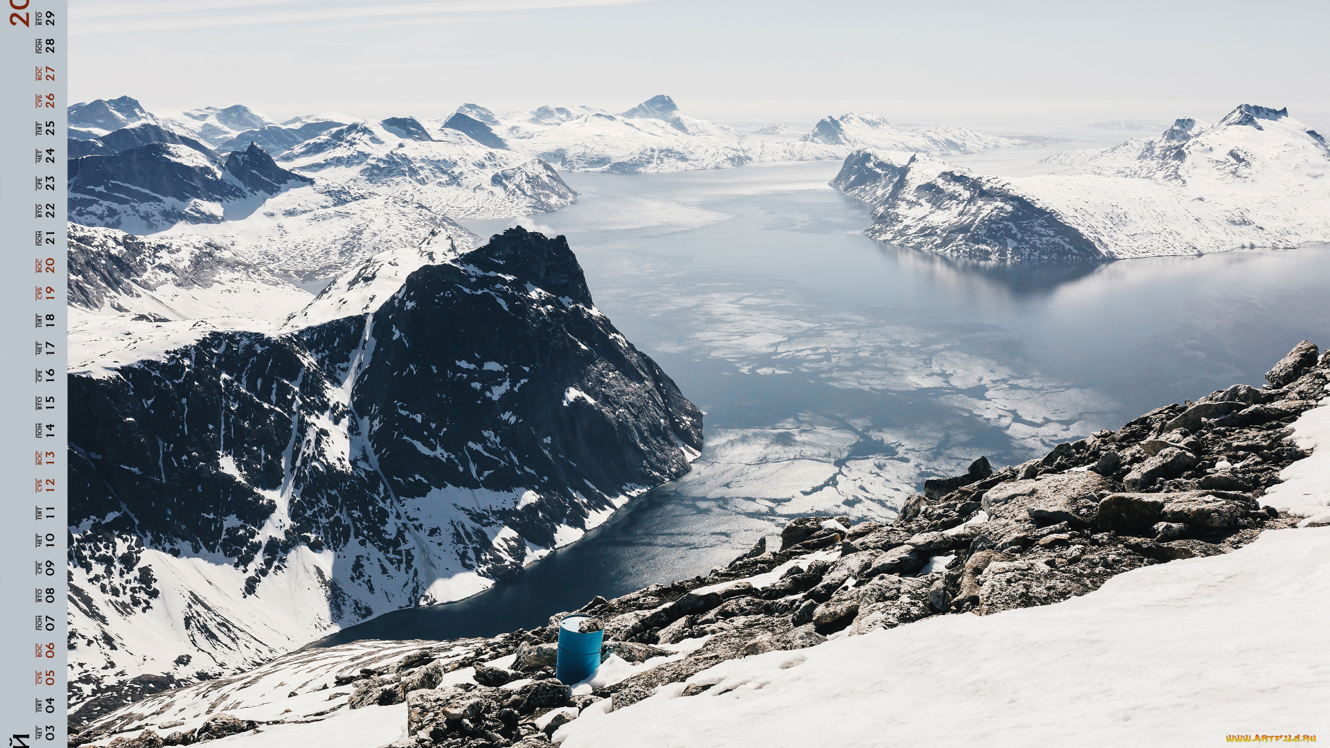 календари, природа, с, снег, водоем
