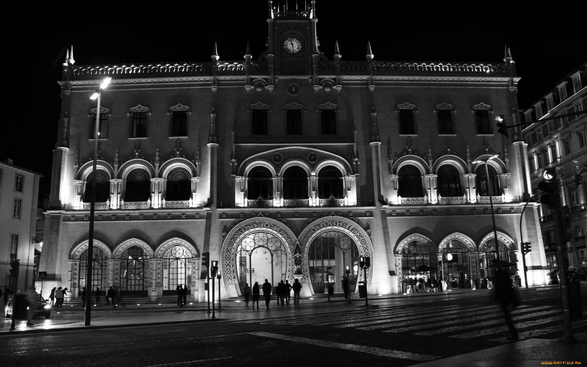 города, лиссабон, , португалия, площадь, огни, ночь