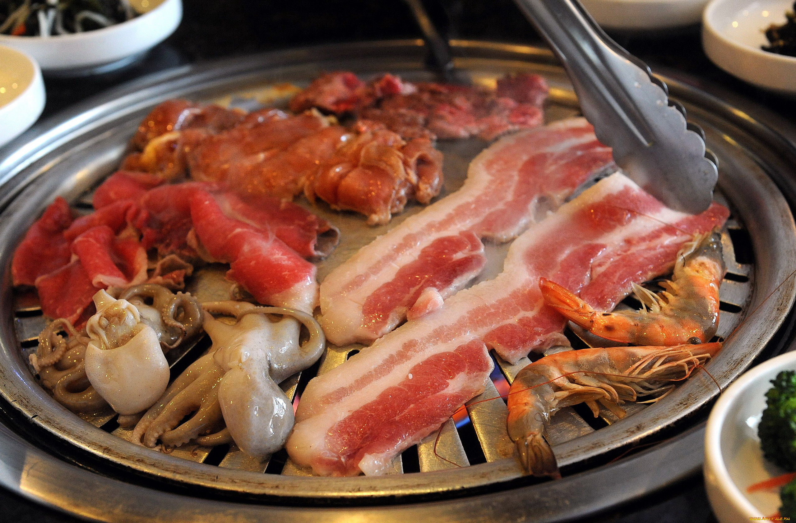 еда, шашлык, , барбекю, креветки, бекон, барбекю