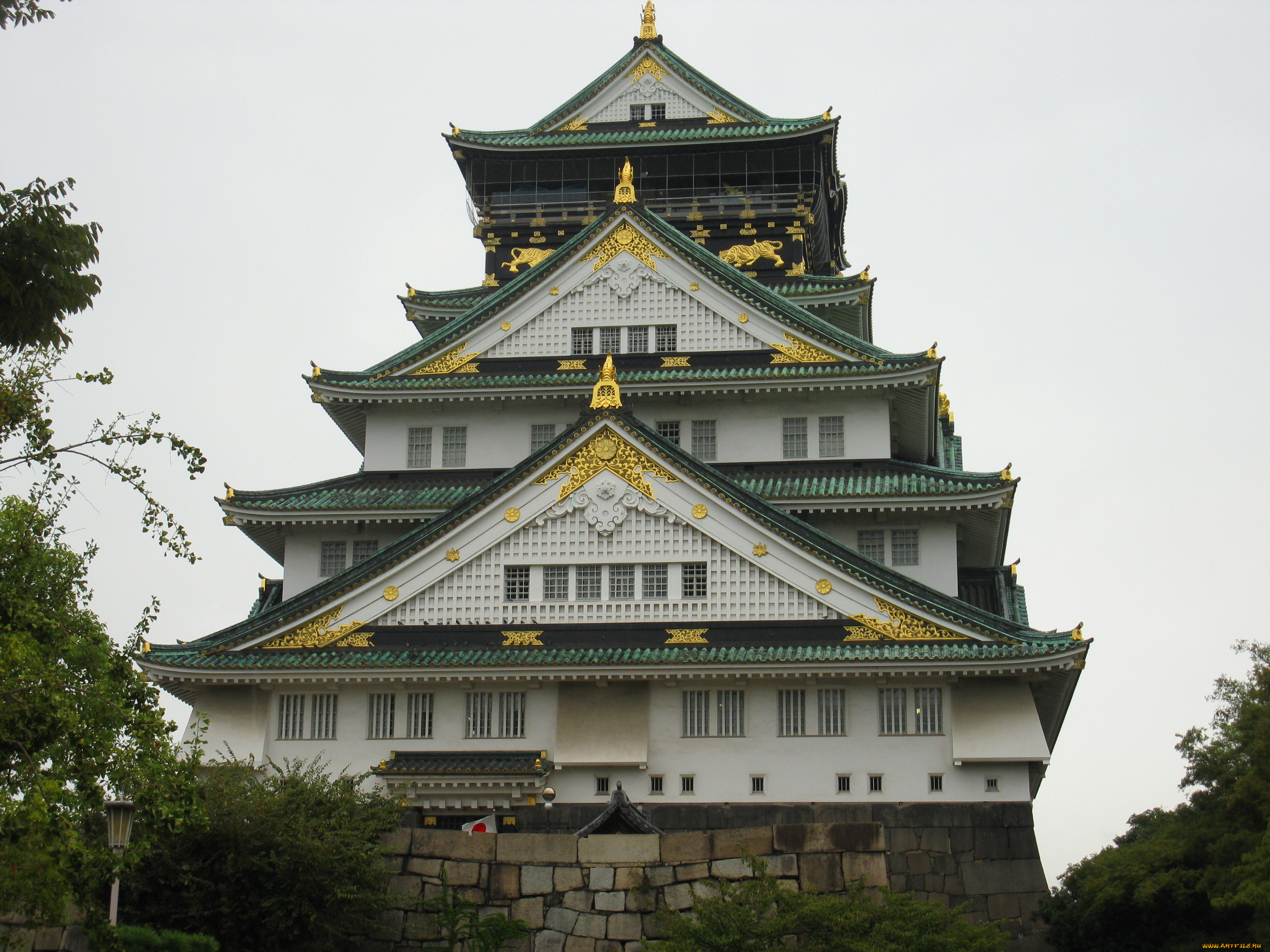 города, замки, Японии, дворец, пагода, зелень
