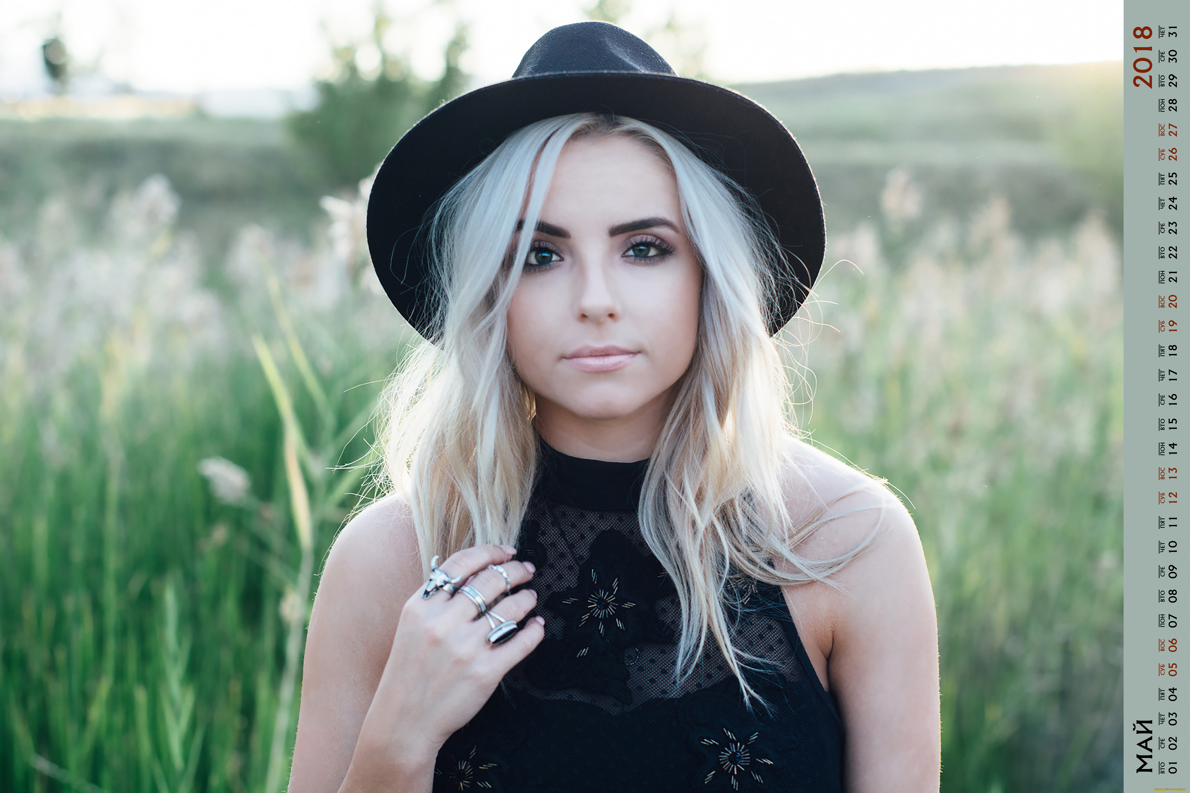 календари, девушки, шляпа, взгляд